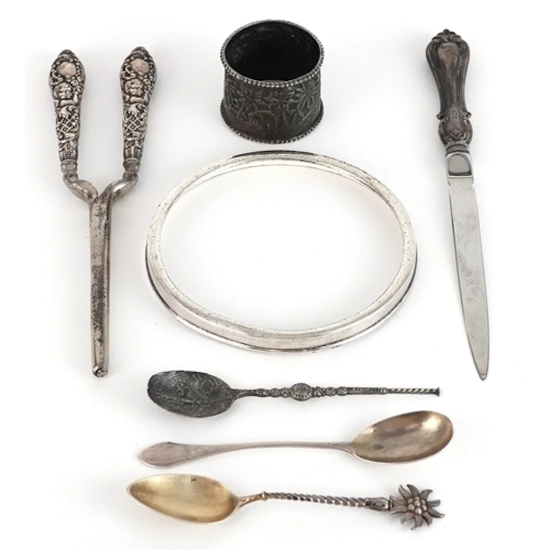 Antique and later silver and white metal including a pair of...