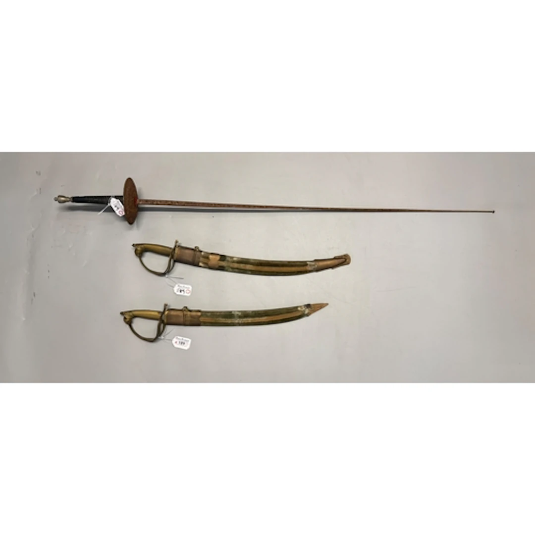 Two Indian Tulwar ceremonial swords, together with a fencing...