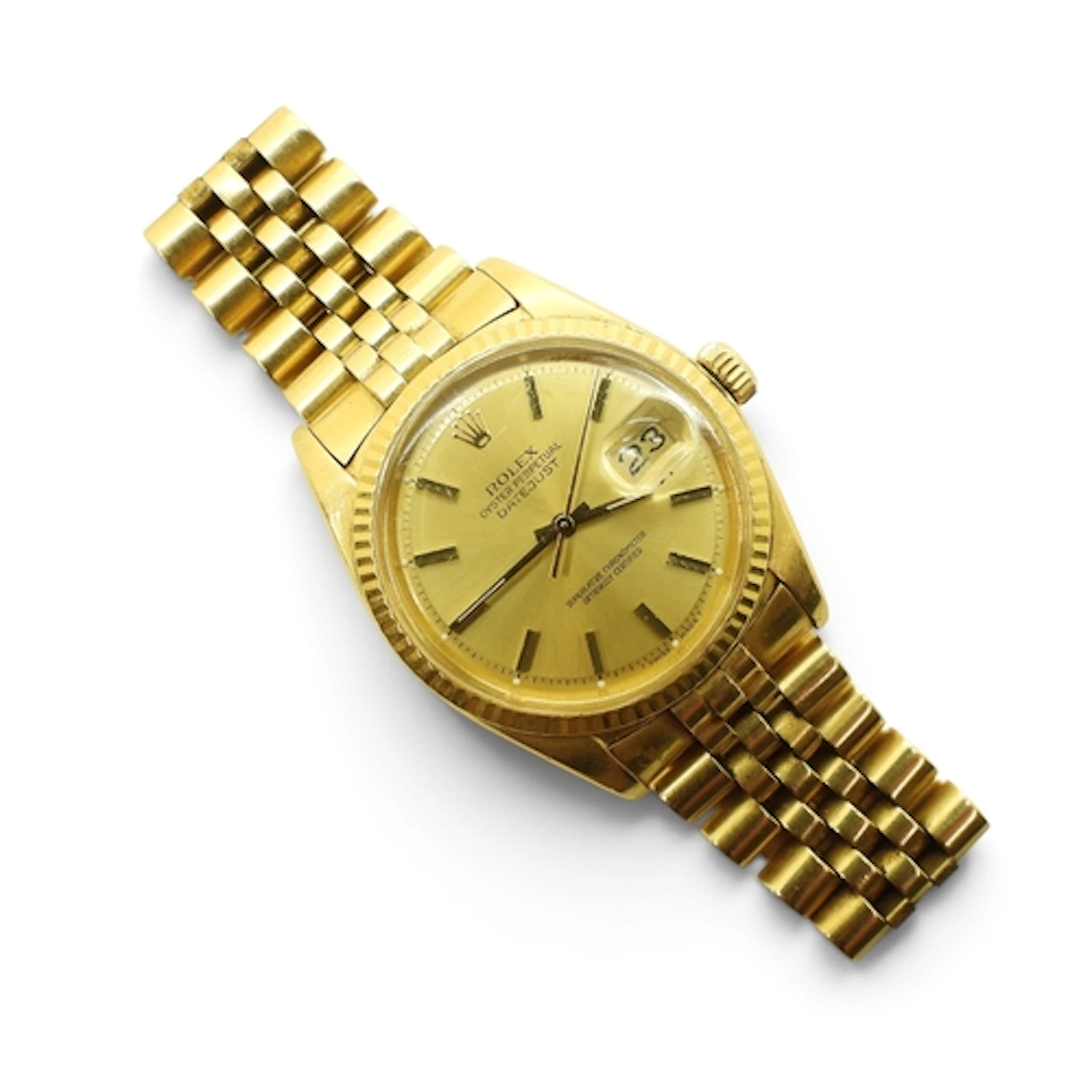 AN 18CT GOLD ROLEX OYSTER DATE JUST with gold coloured dial,...