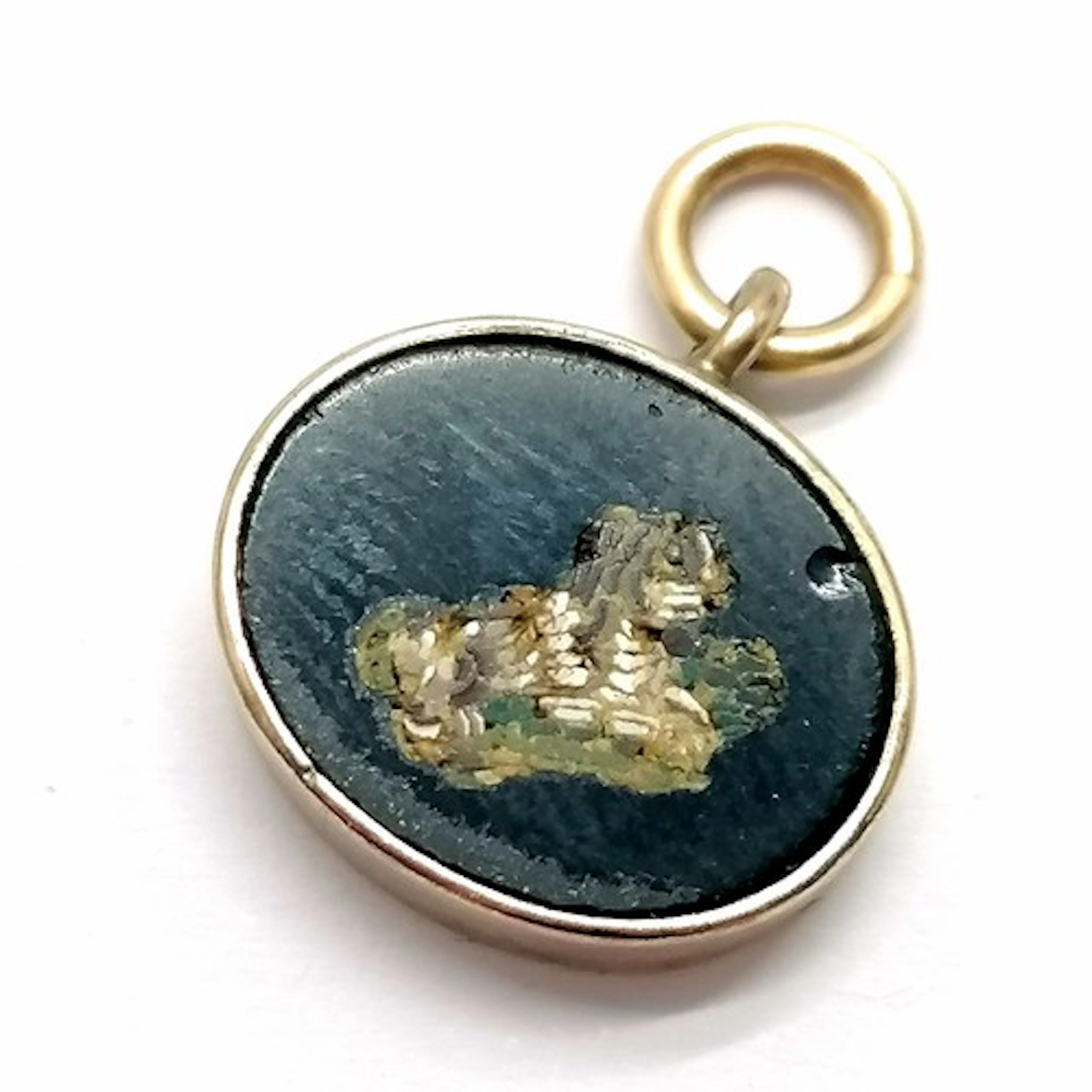 Antique micro mosaic dog pendant - 1.5cm drop ~ slight chip ...