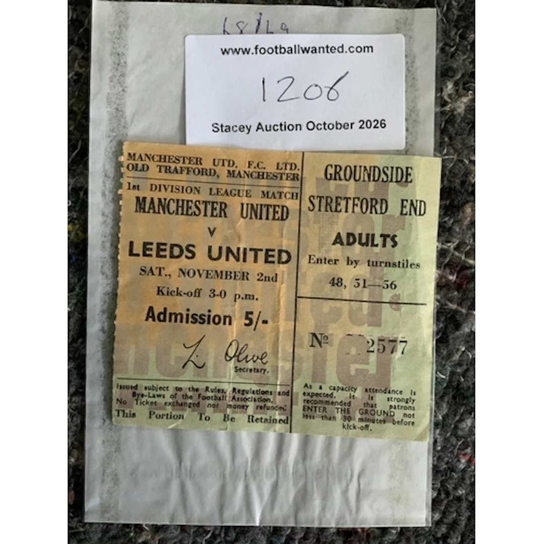 1968/69 Manchester United v Leeds Utd Football Ticket: Good ...