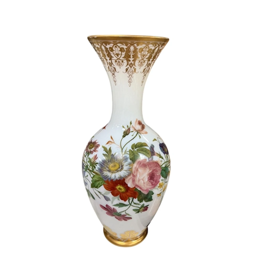 A 19th century Baccarat enamelled and gilded opaline glass v...