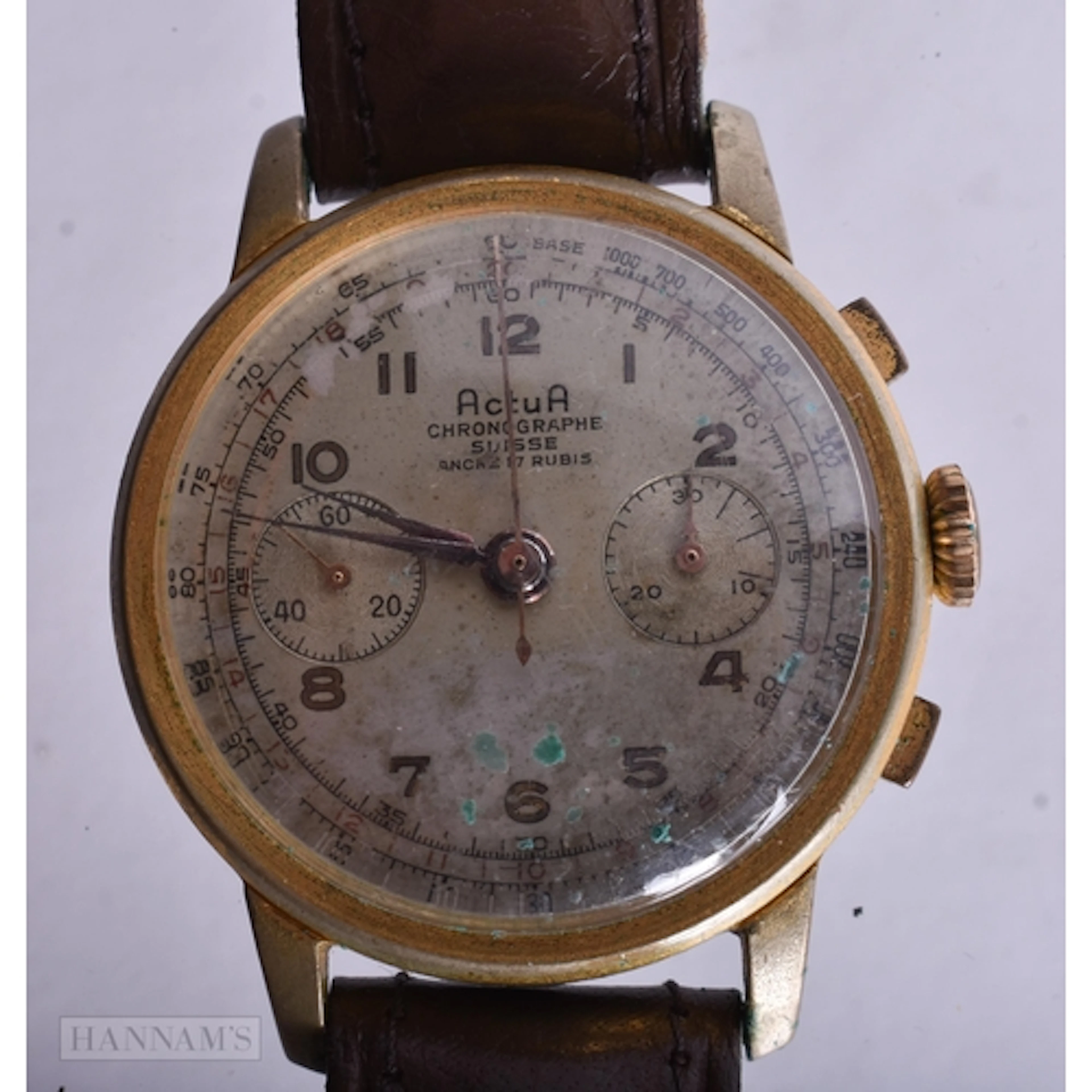 An Actua Chronograph Watch. Not working. 3.8cm incl crown