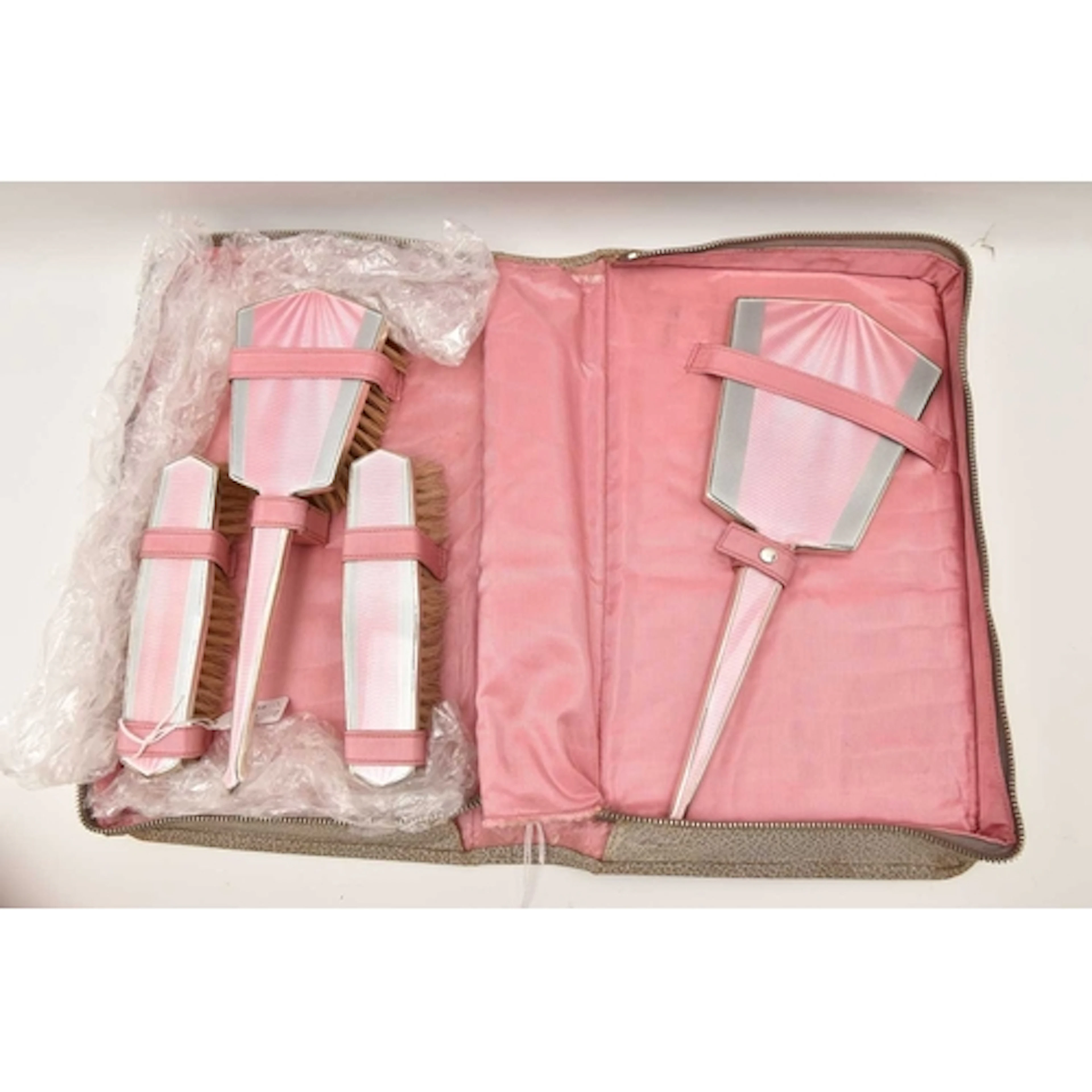 A MID 20TH CENTURY SILVER AND ENAMEL TRAVEL DRESSING TABLE S...