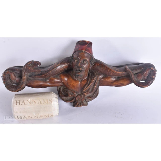 A RARE 19TH CENTURY CARVED WOOD MIDDLE EASTERN DESIGN PIPE R...