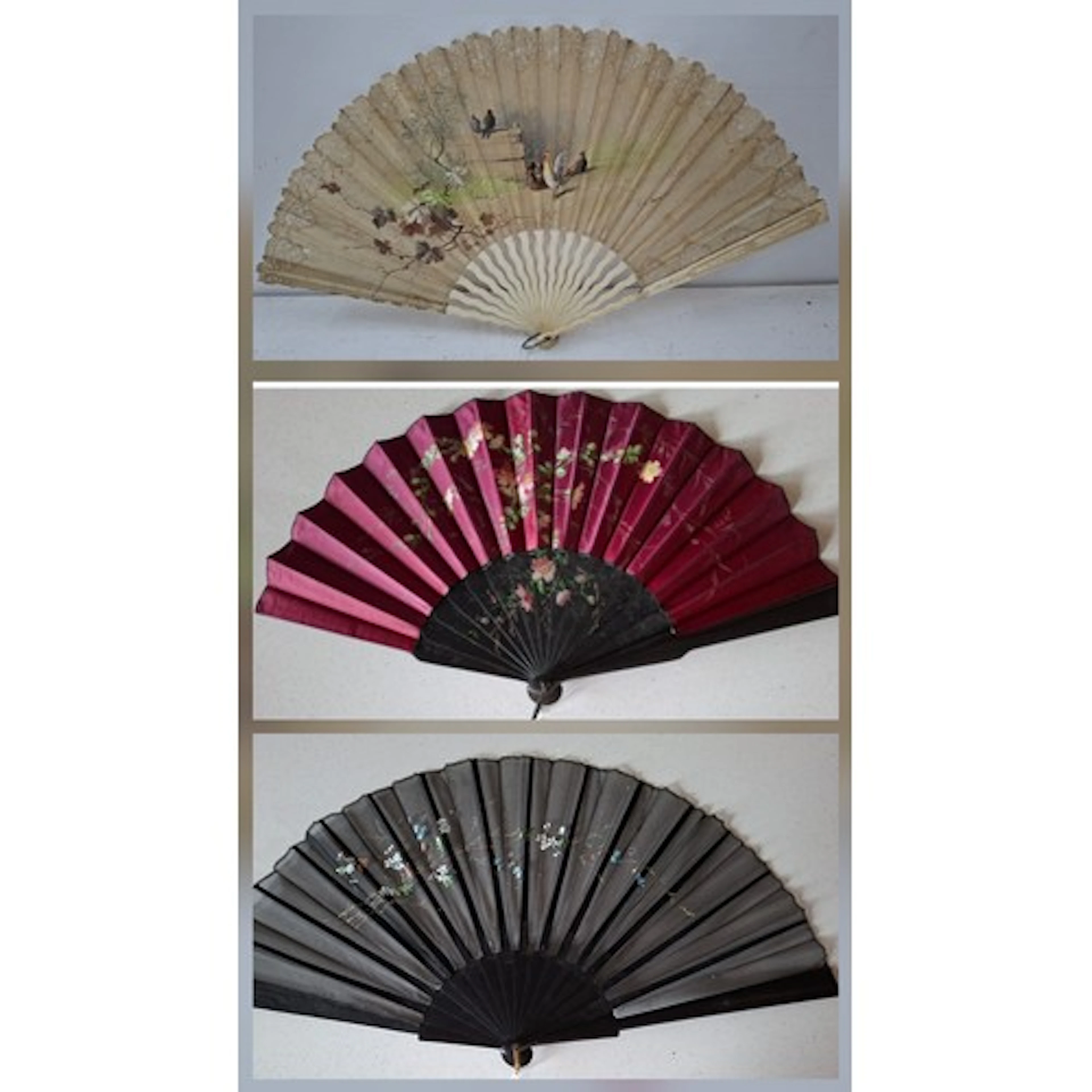 Three fans to include a late 19th/early 20th Century F.de Va...
