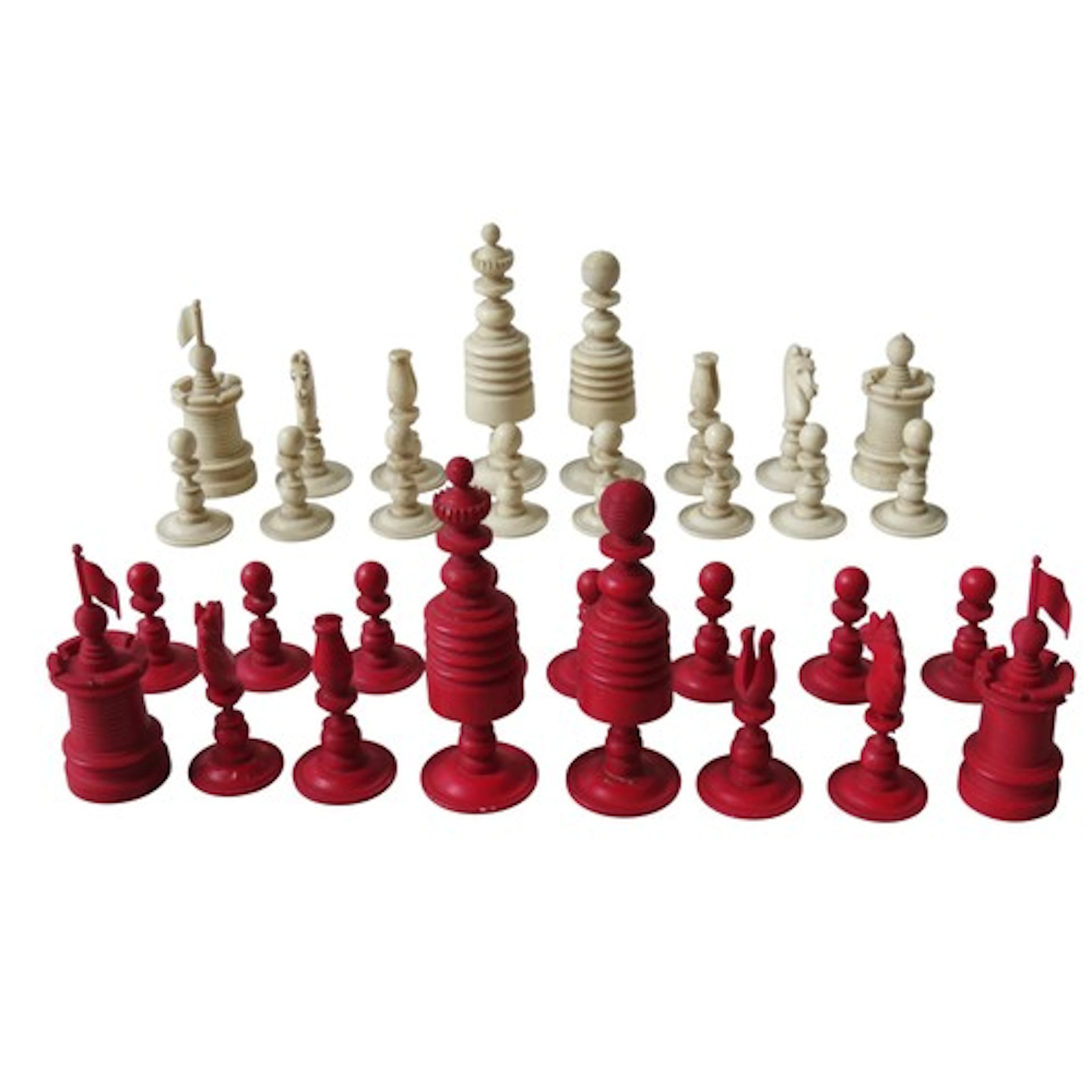A VICTORIAN BOVINE BONE CHESS SET CIRCA 1850 complete, with...