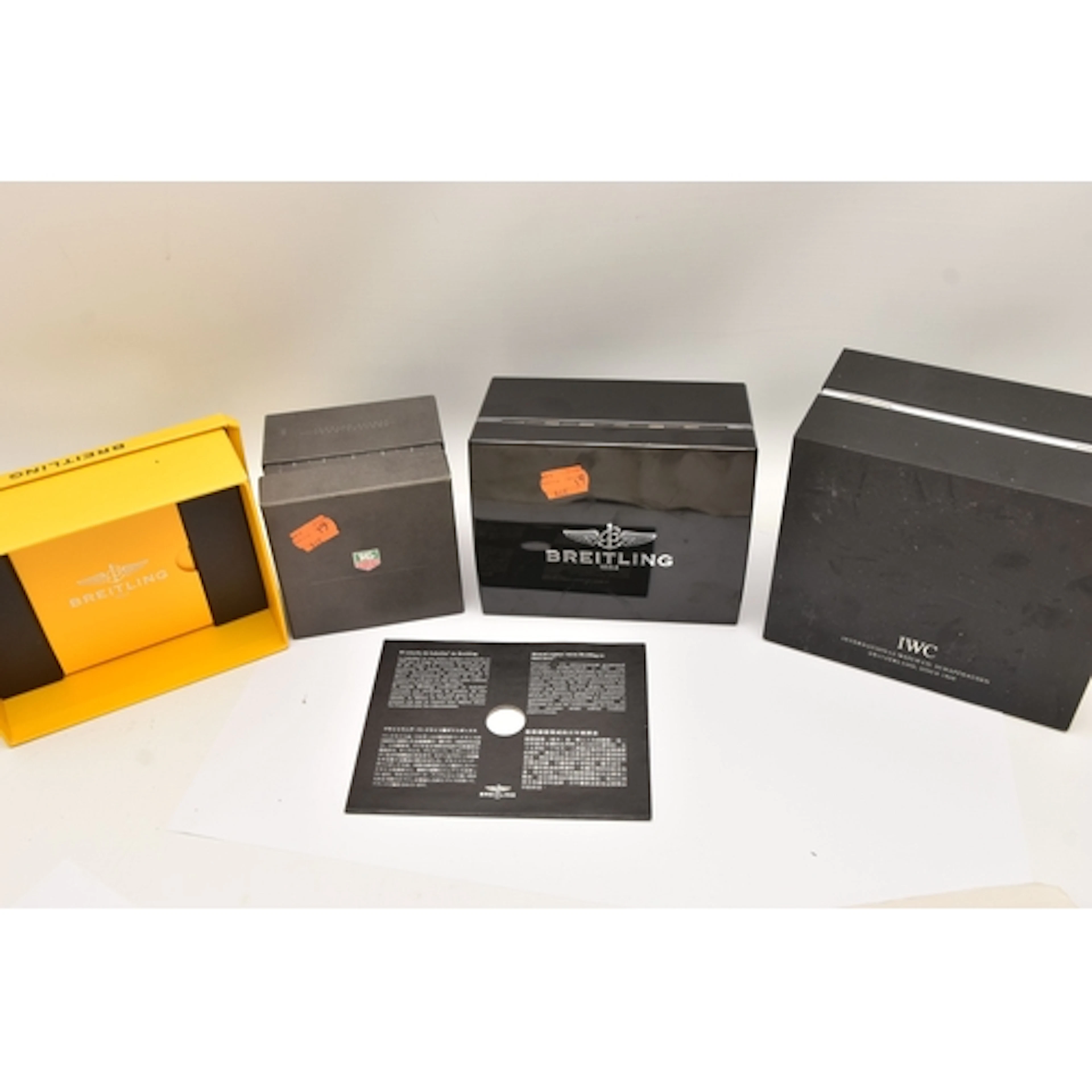 THREE EMPTY WATCH BOXES, to include Tag Heuer, Breitling and...