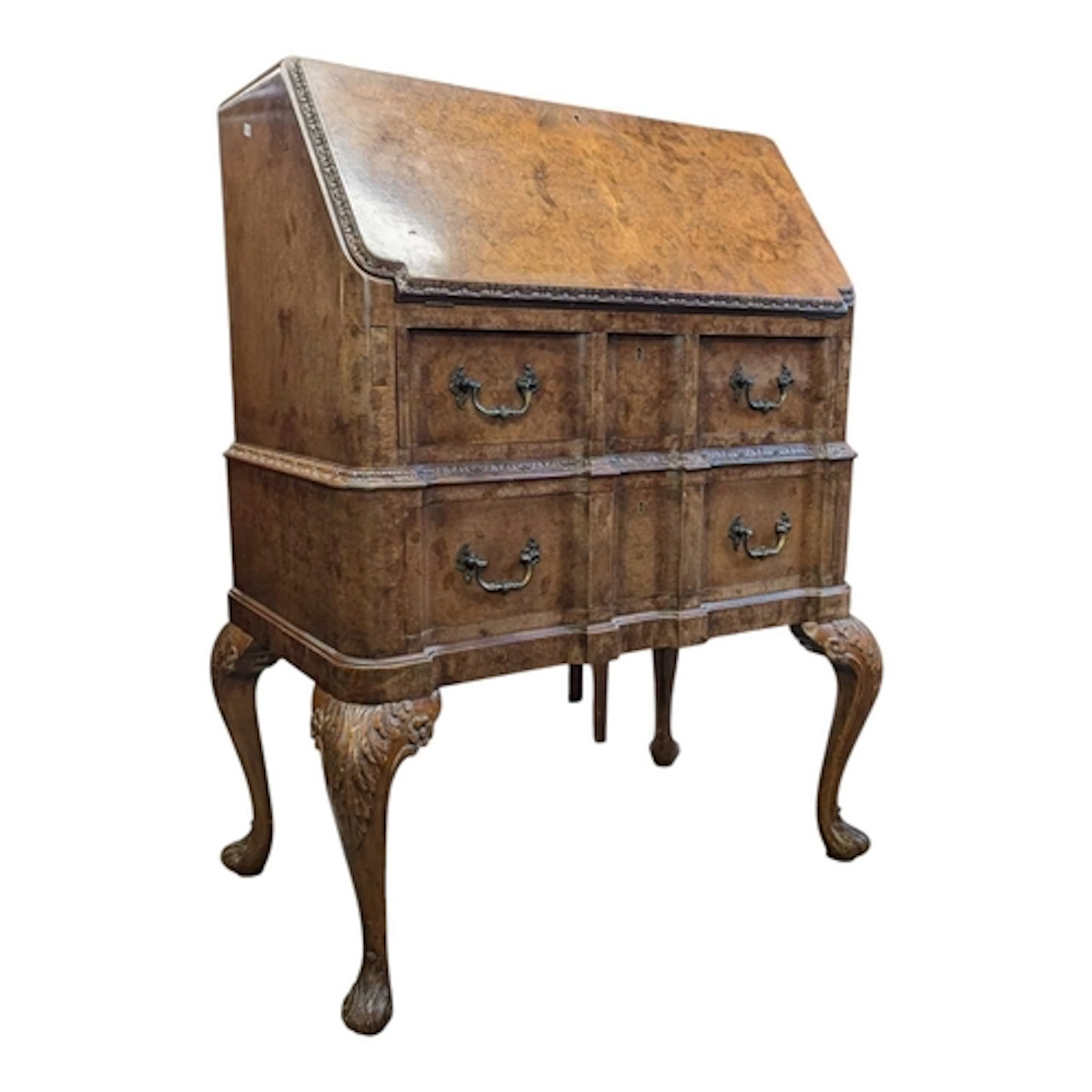 Early 20th century Queen Anne revival walnut writing bureau ...