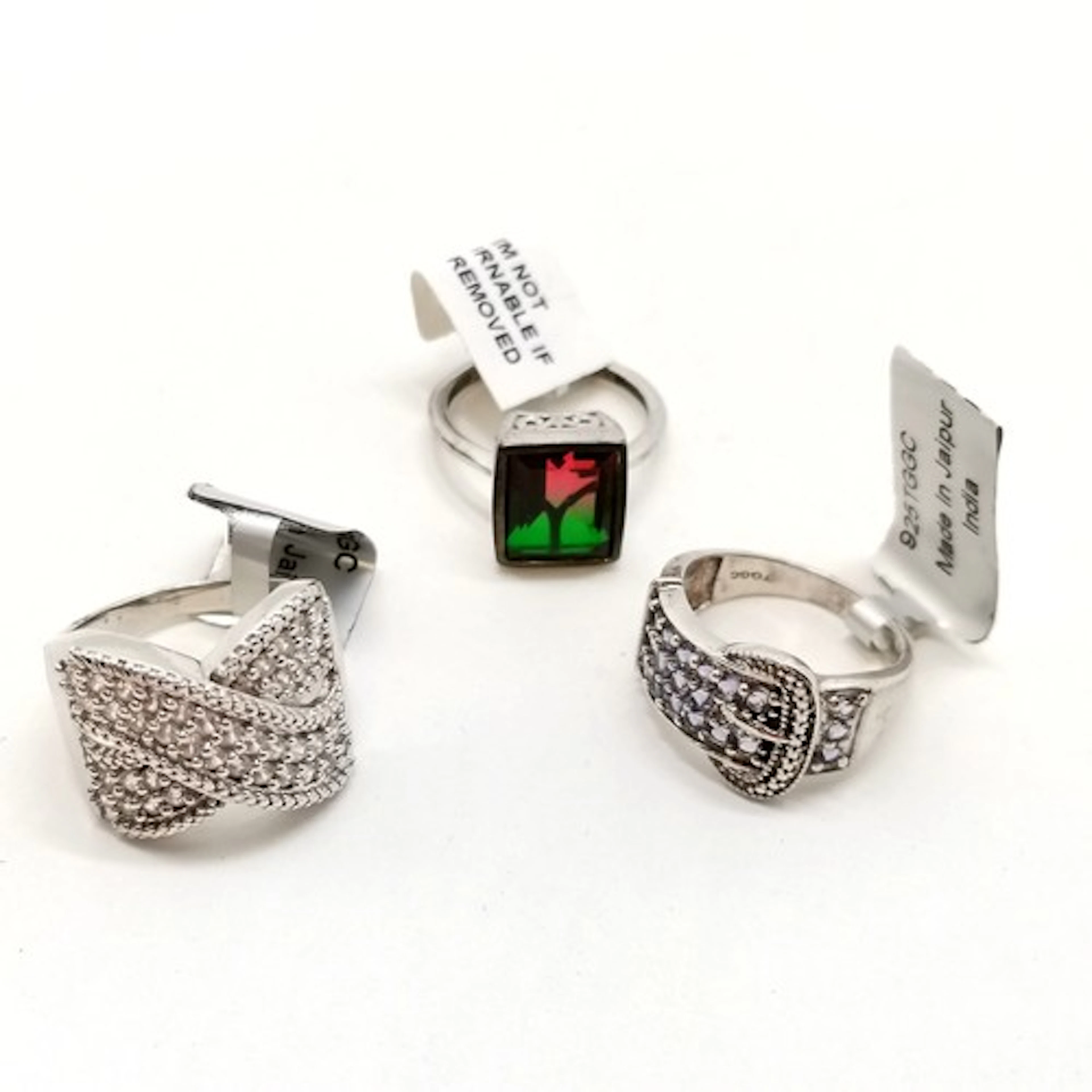 3 x silver gemstone set rings - Bi-colour tourmaline quartz,...