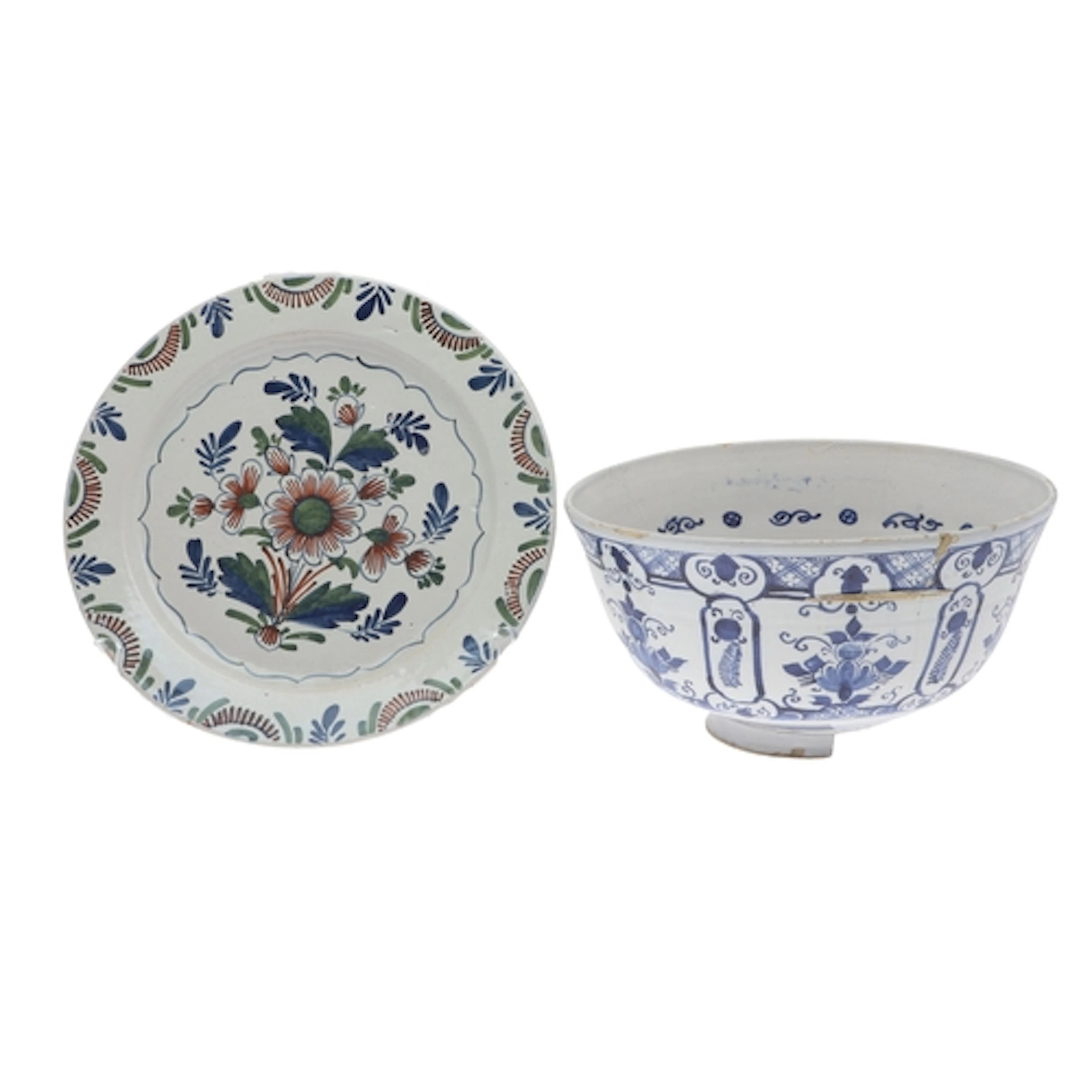 ANTIQUE DELFT CHARGER & LARGE BOWL. Including a delft polych...
