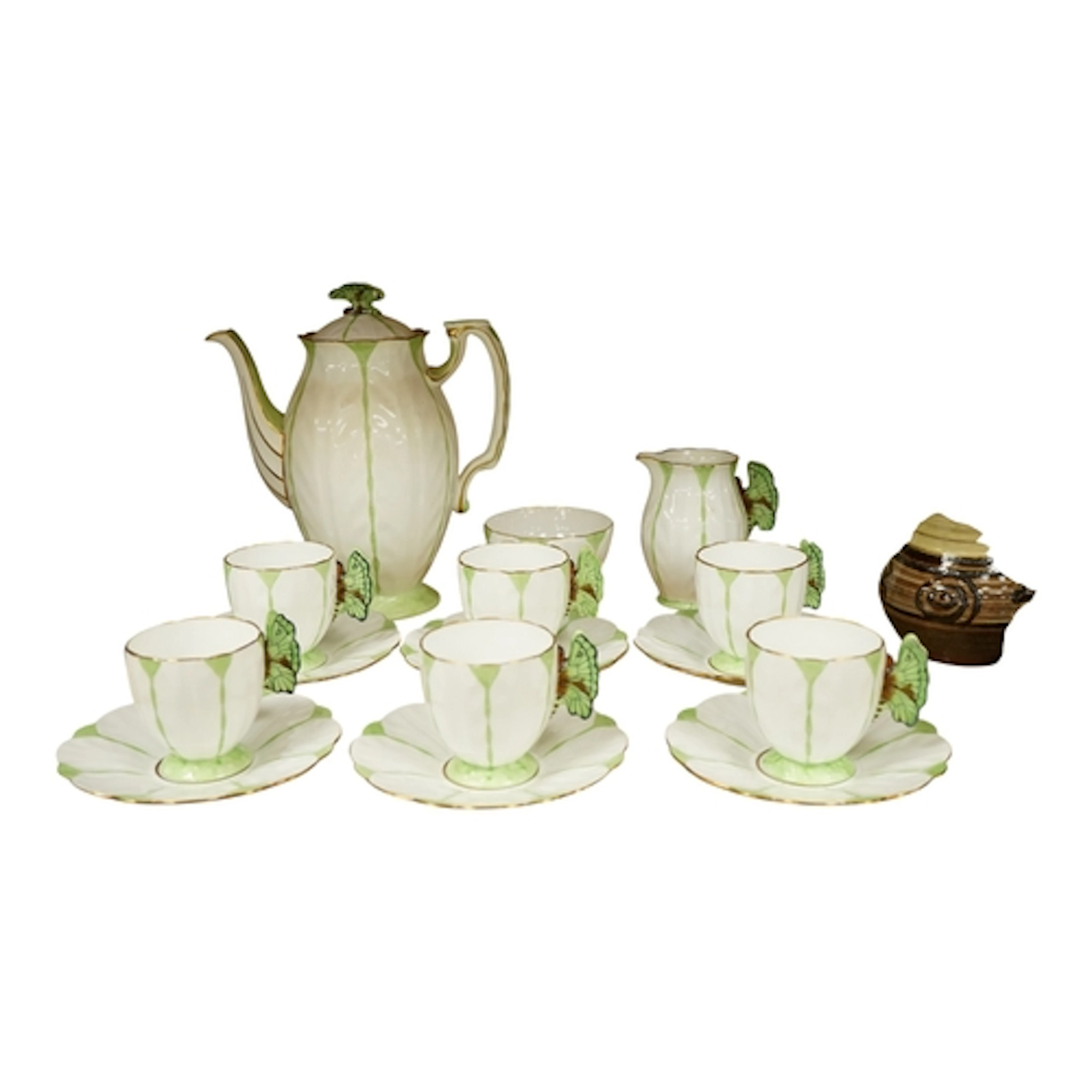 An Aynsley porcelain fifteen piece butterfly handle coffee s...