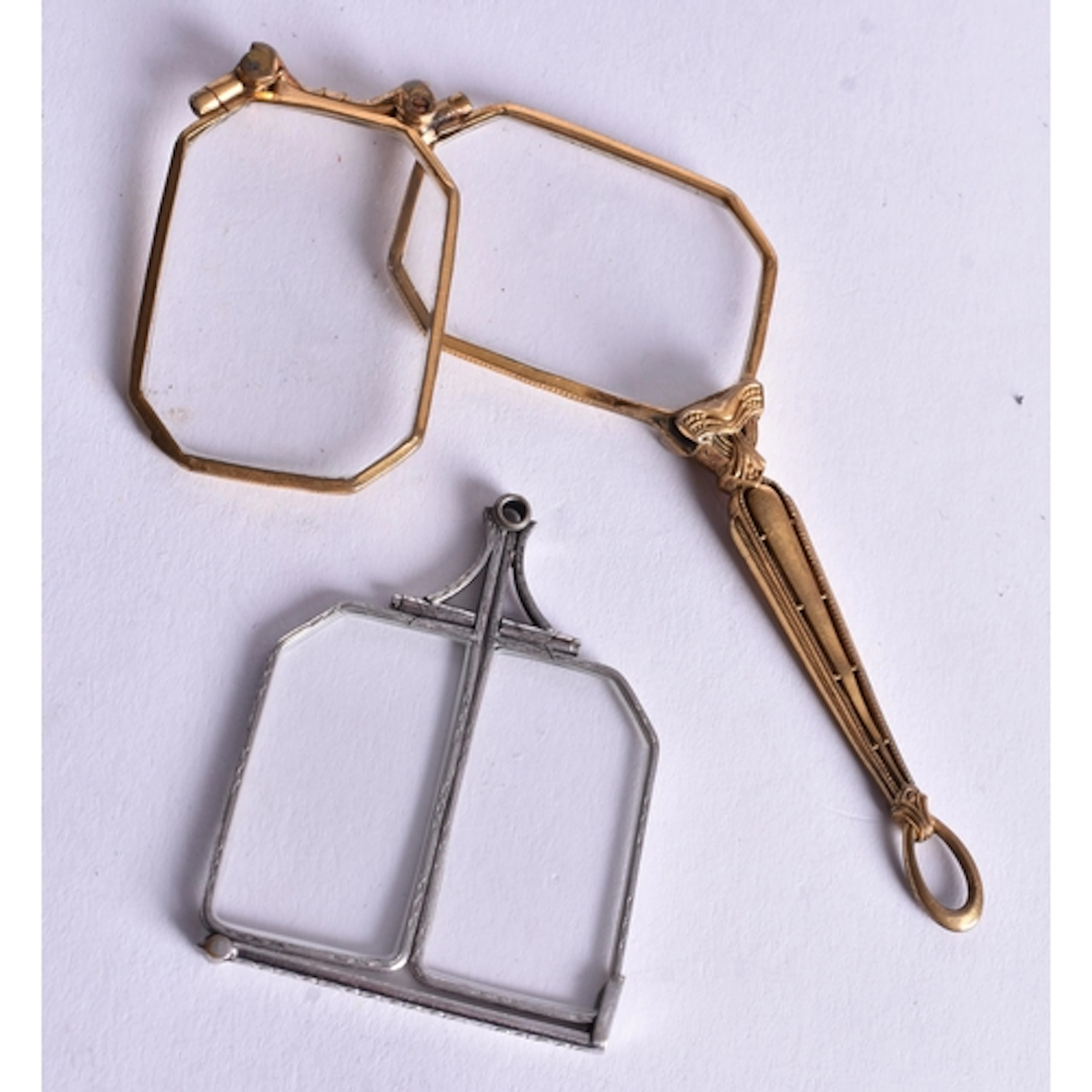 TWO PAIRS OF ART DECO STYLE LORGNETTES. Largest 10cm (exten...