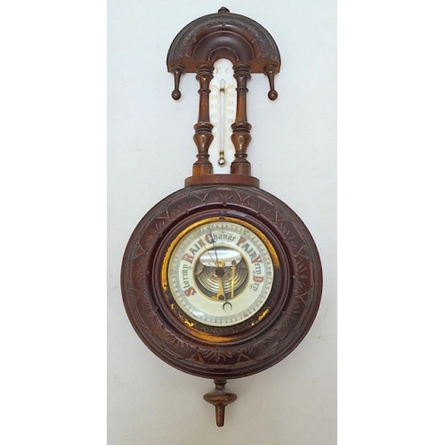Antique Wall Hanging Banjo Barometer/Thermometer approx. 40c...