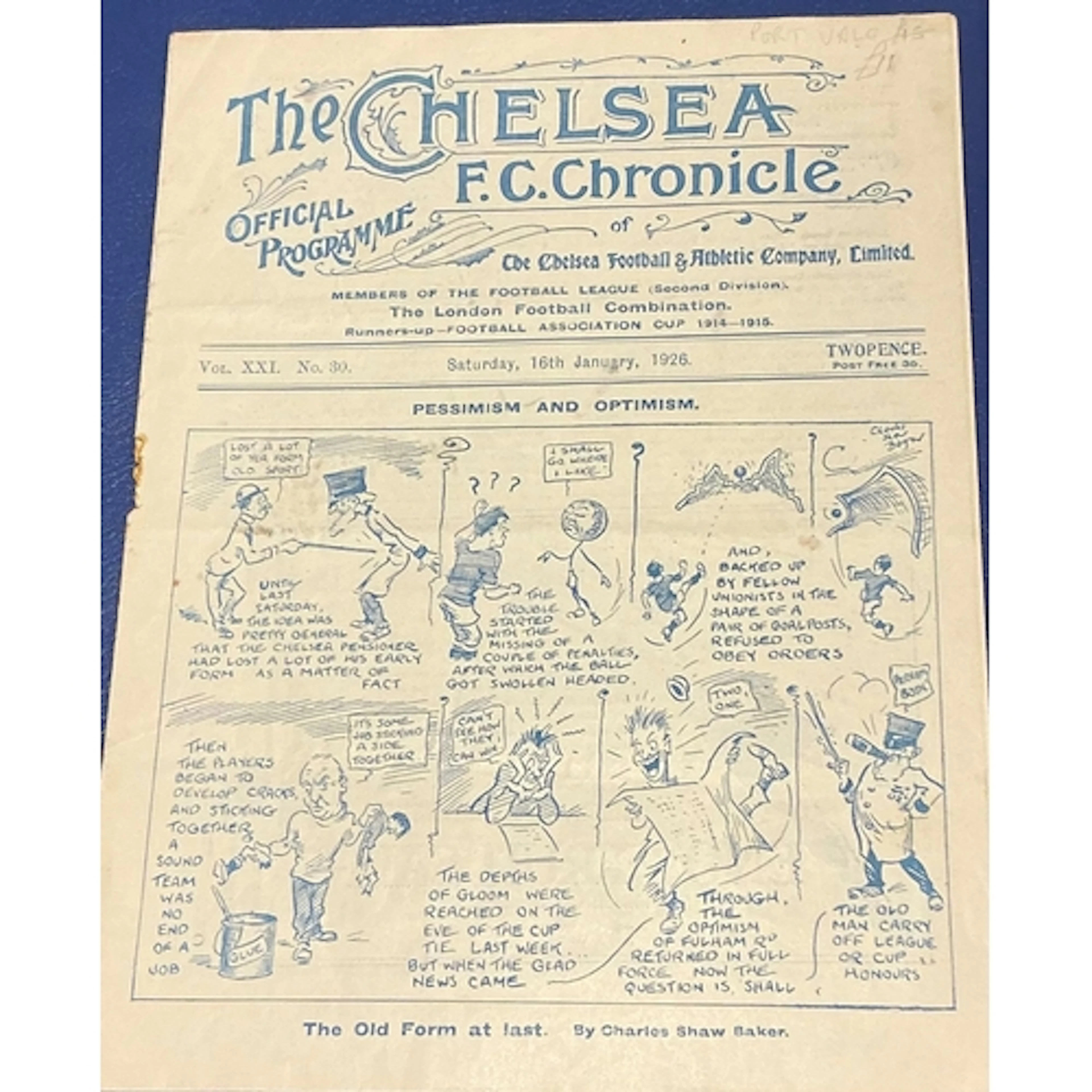 1925 - 1926 Chelsea v Port Vale Football Programme: Played o...
