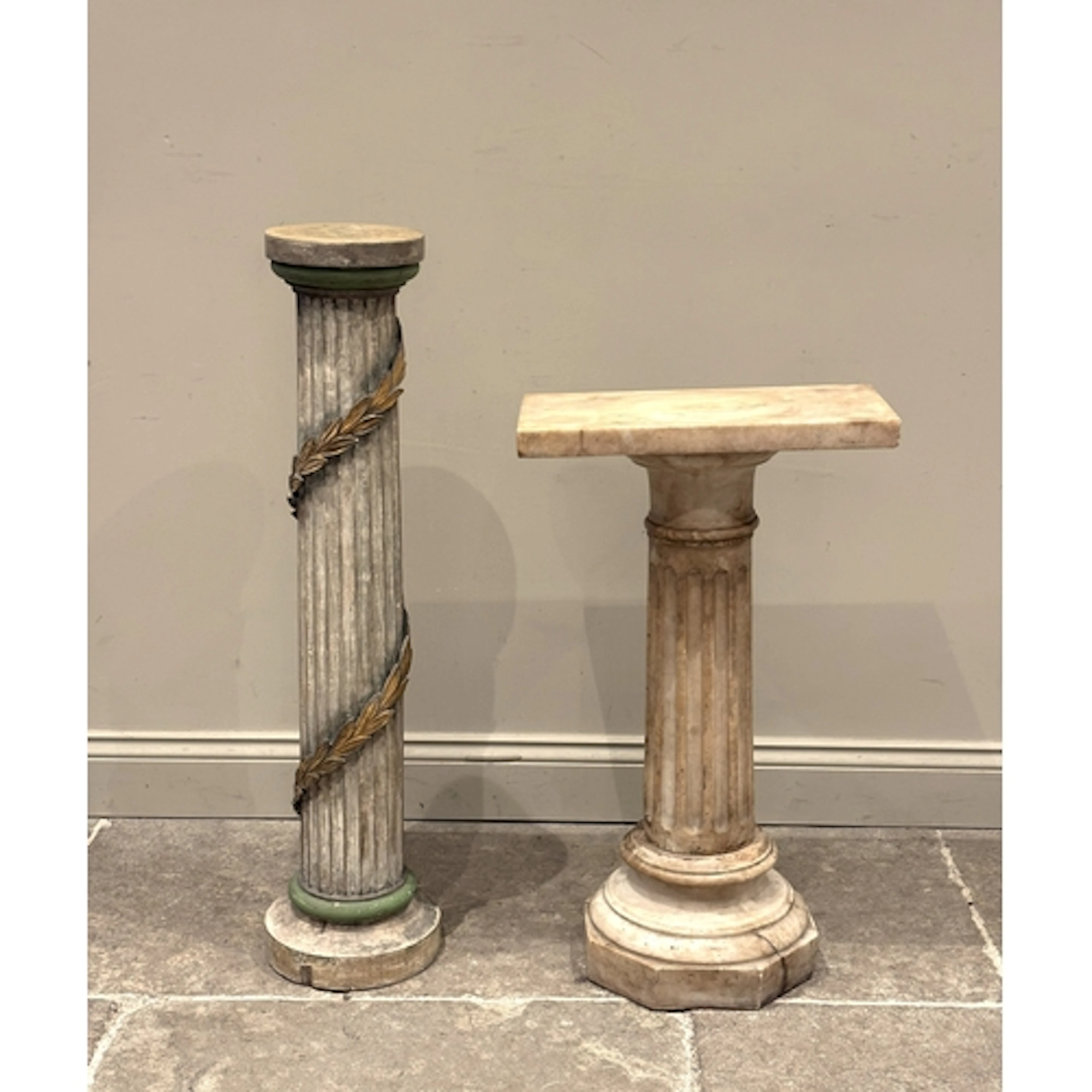An early 20th century carved alabaster column, with rectangu...