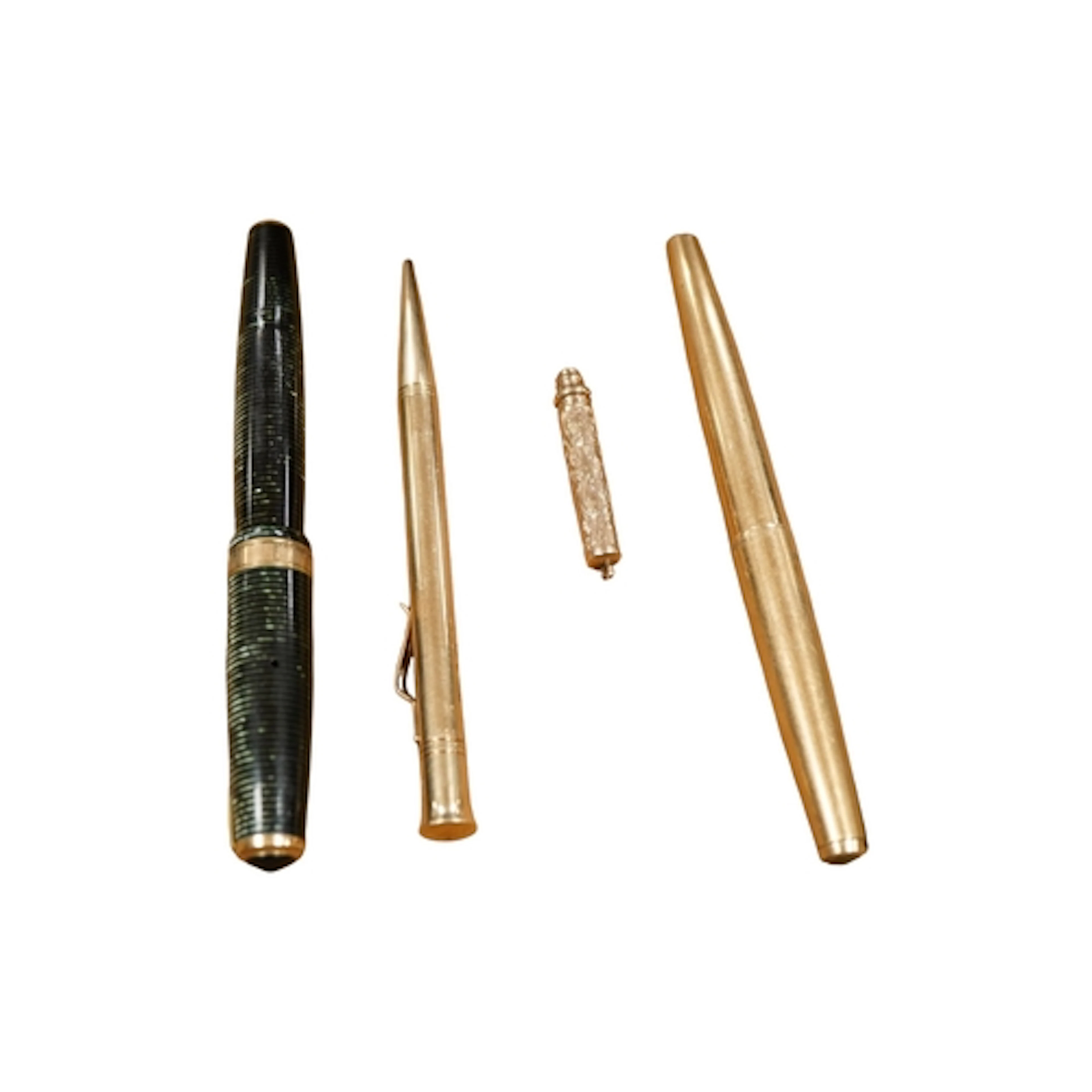 An Edward Baker 9ct. gold propelling pencil along with two P...