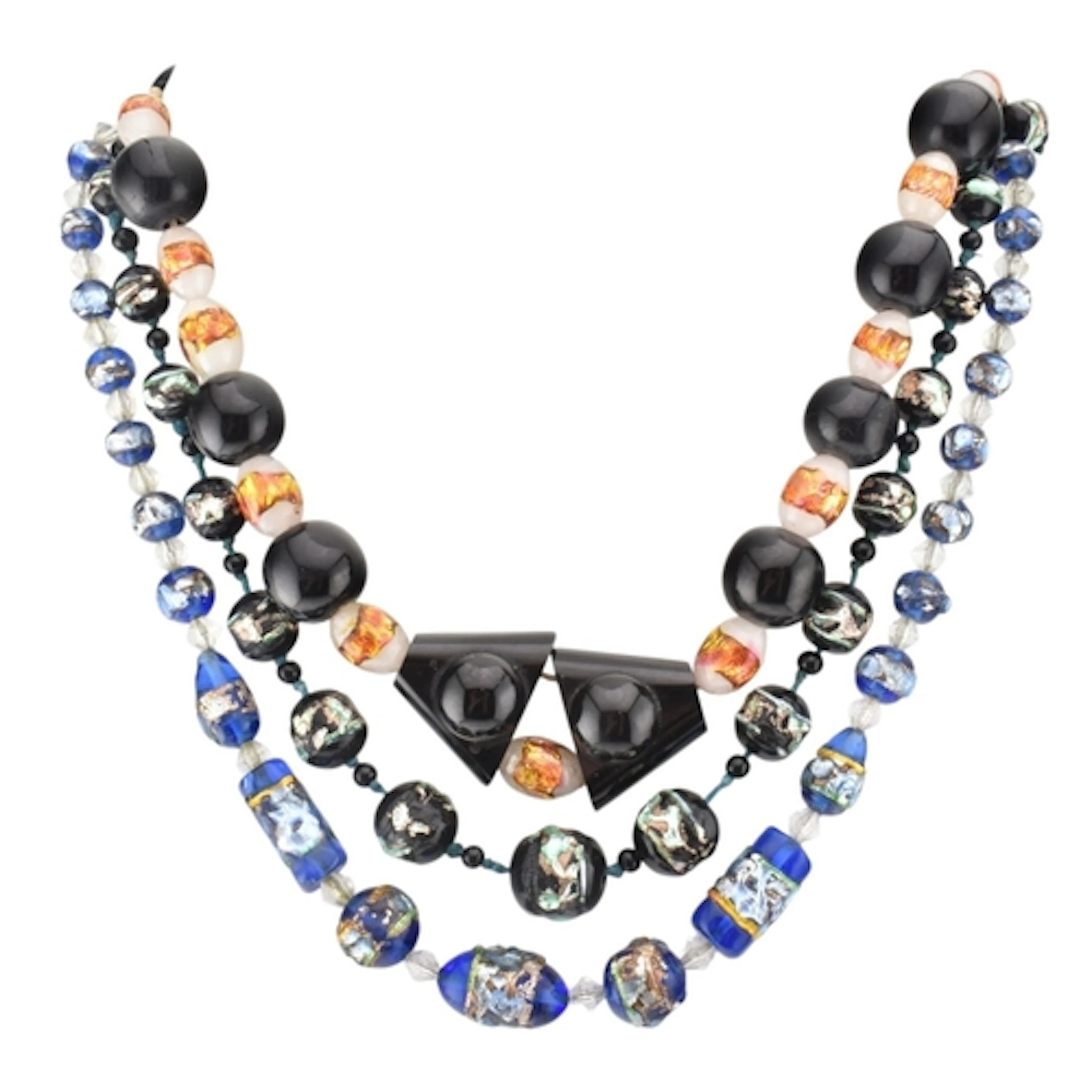Three foiled glass necklaces. The necklaces to include: a bl...