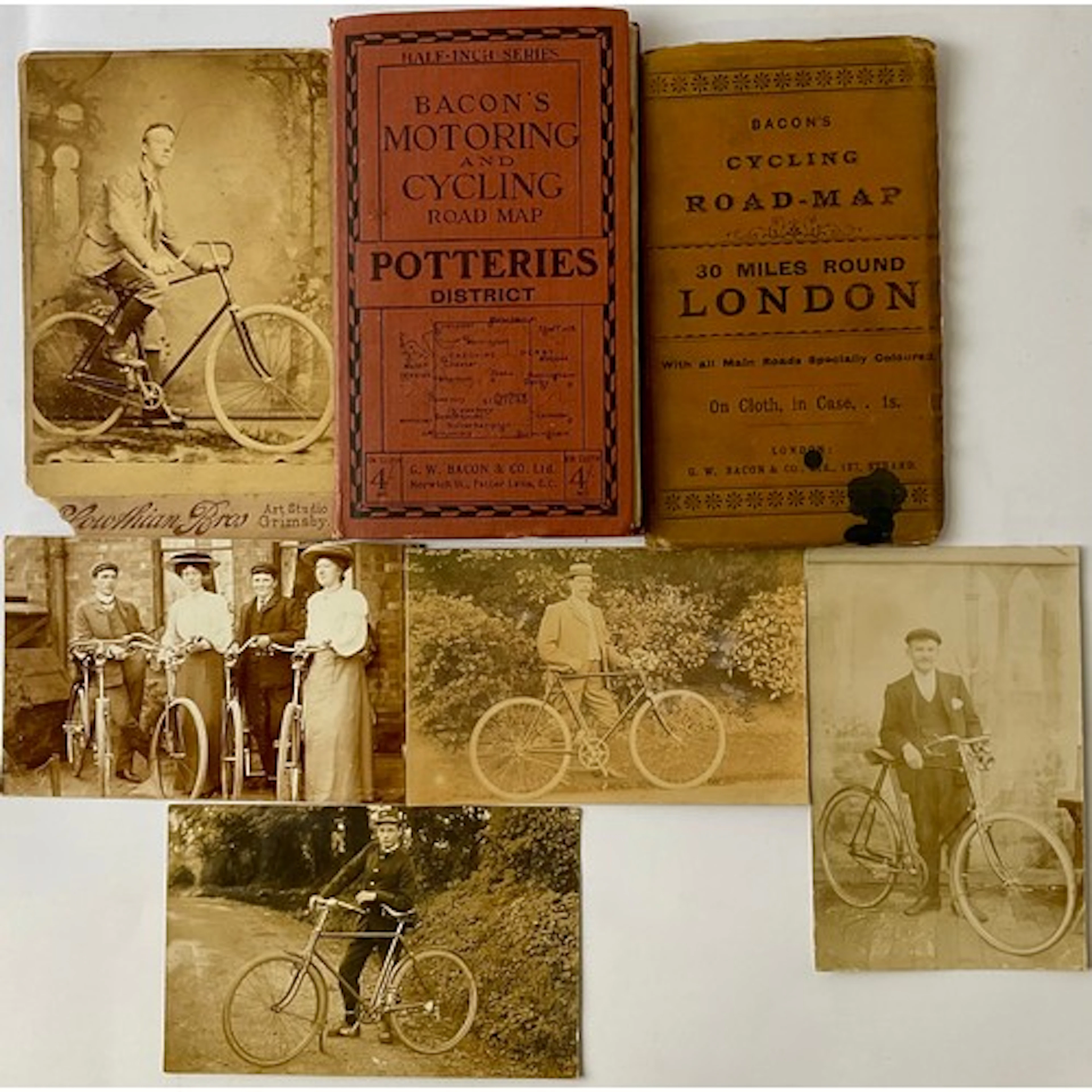 A collection of five Victorian cycling photographs, includin...