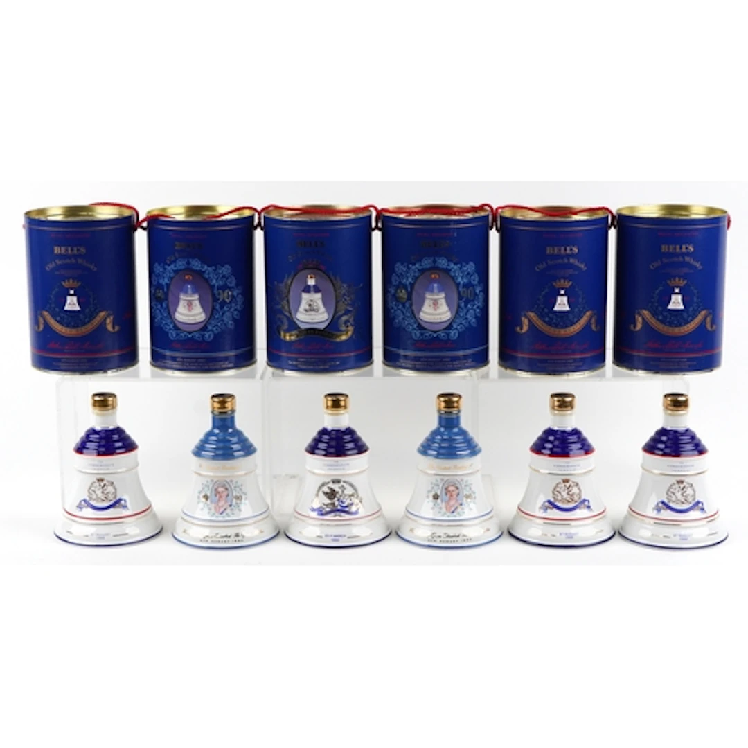 Six Bell's Royal interest whisky decanters including 8th Aug...
