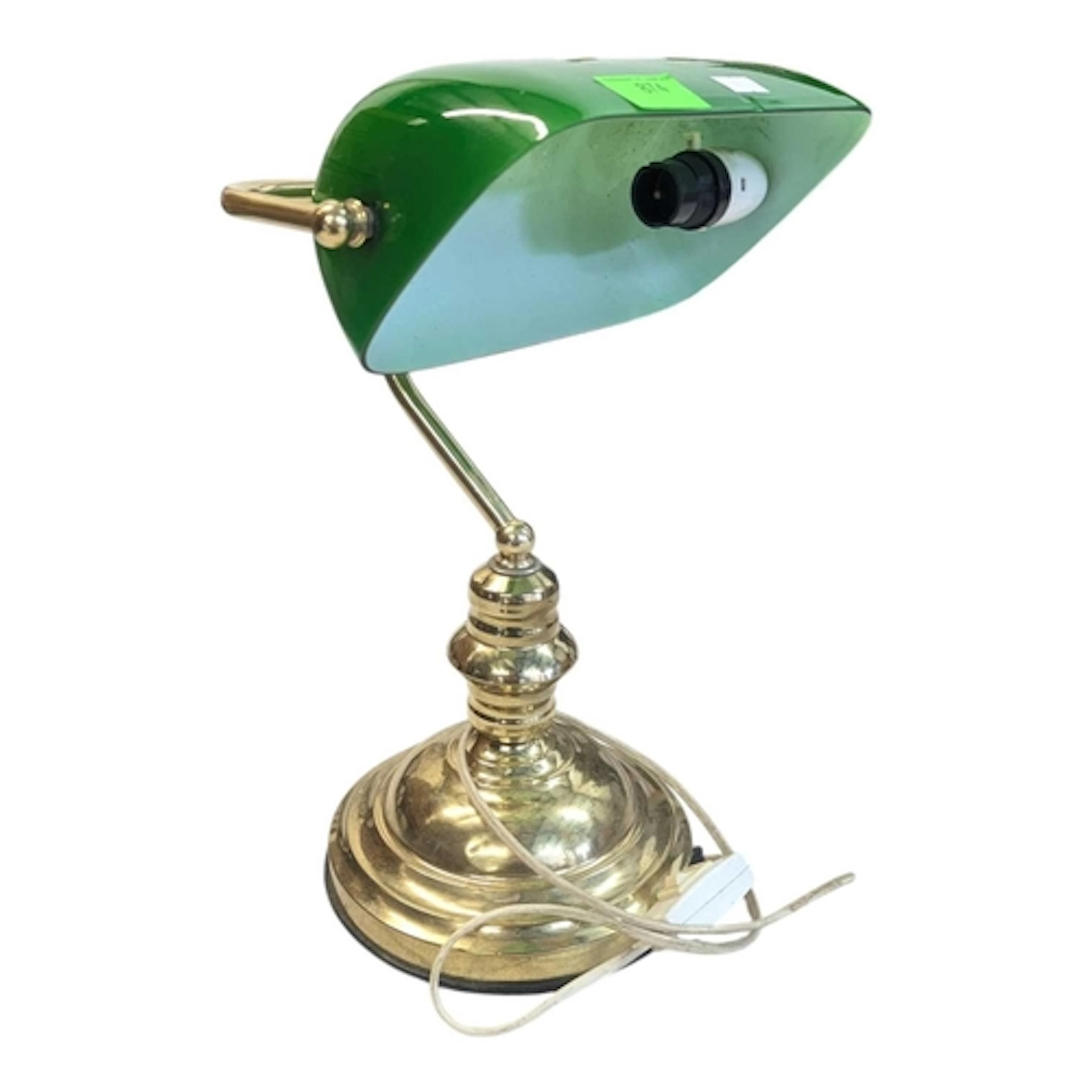 A 20th century brass and glass bankers lamp. The lamp having...