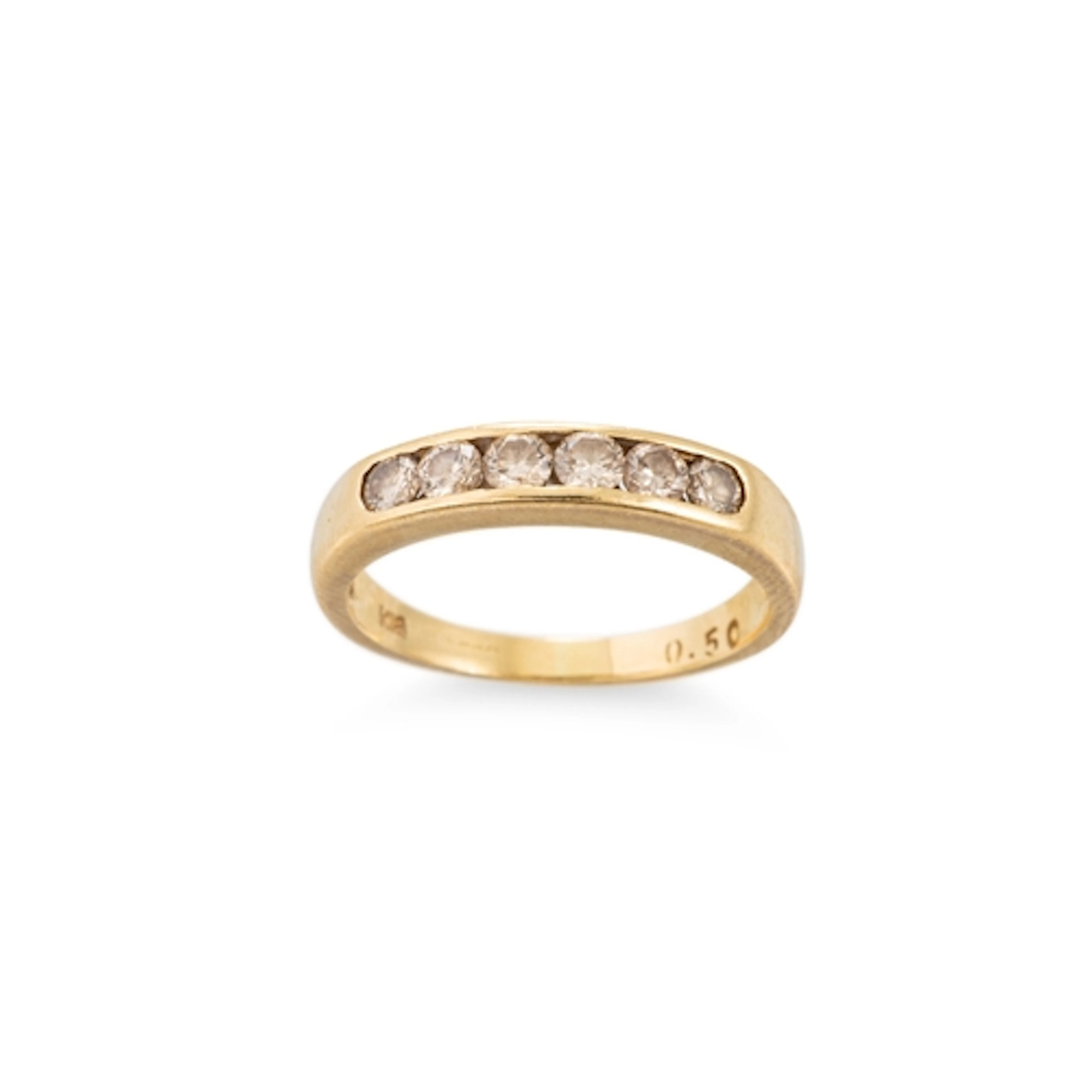 A DIAMOND SIX STONE HALF HOOP RING, the round brilliant cut ...
