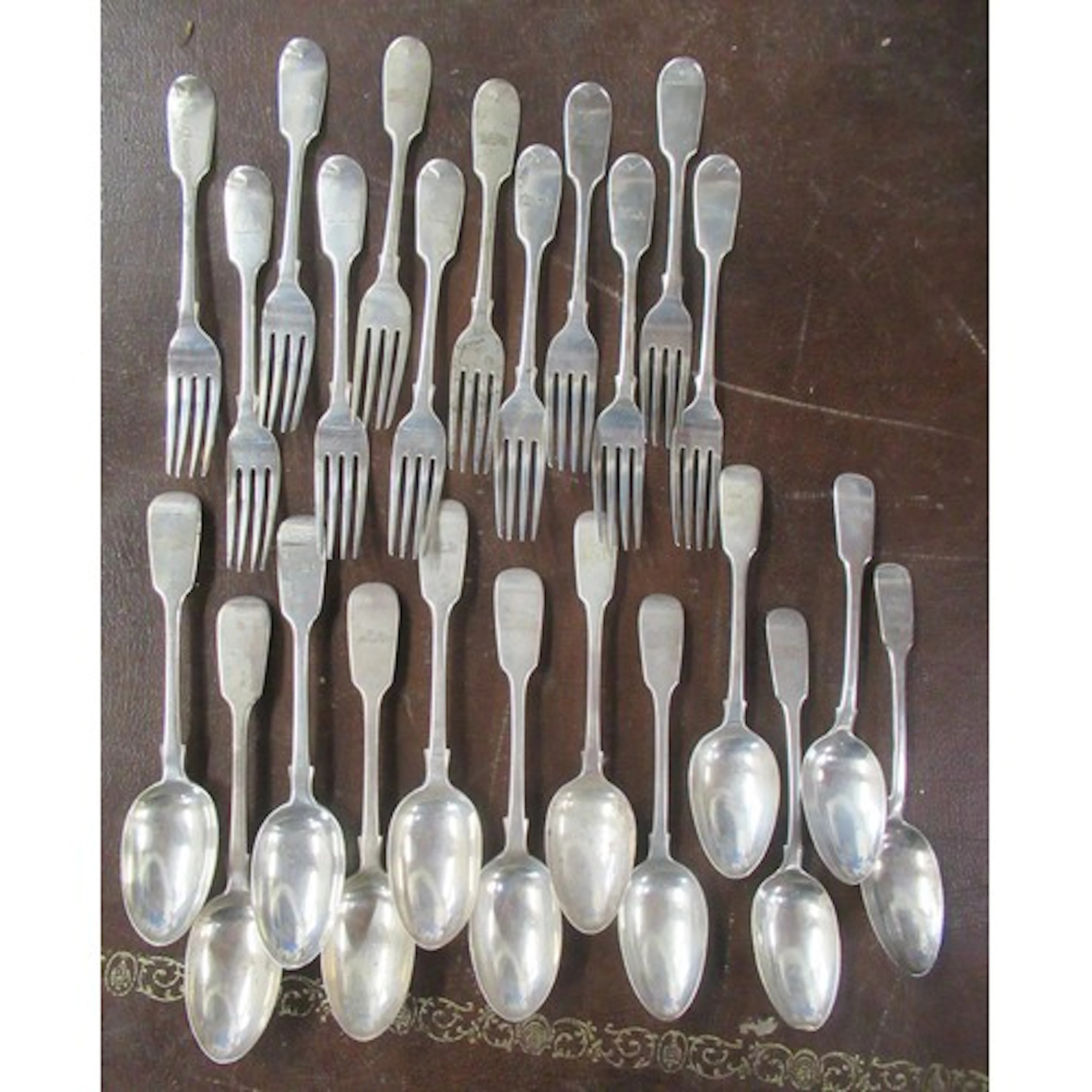 A set of 12 19th century fiddle pattern dessert forks, toget...