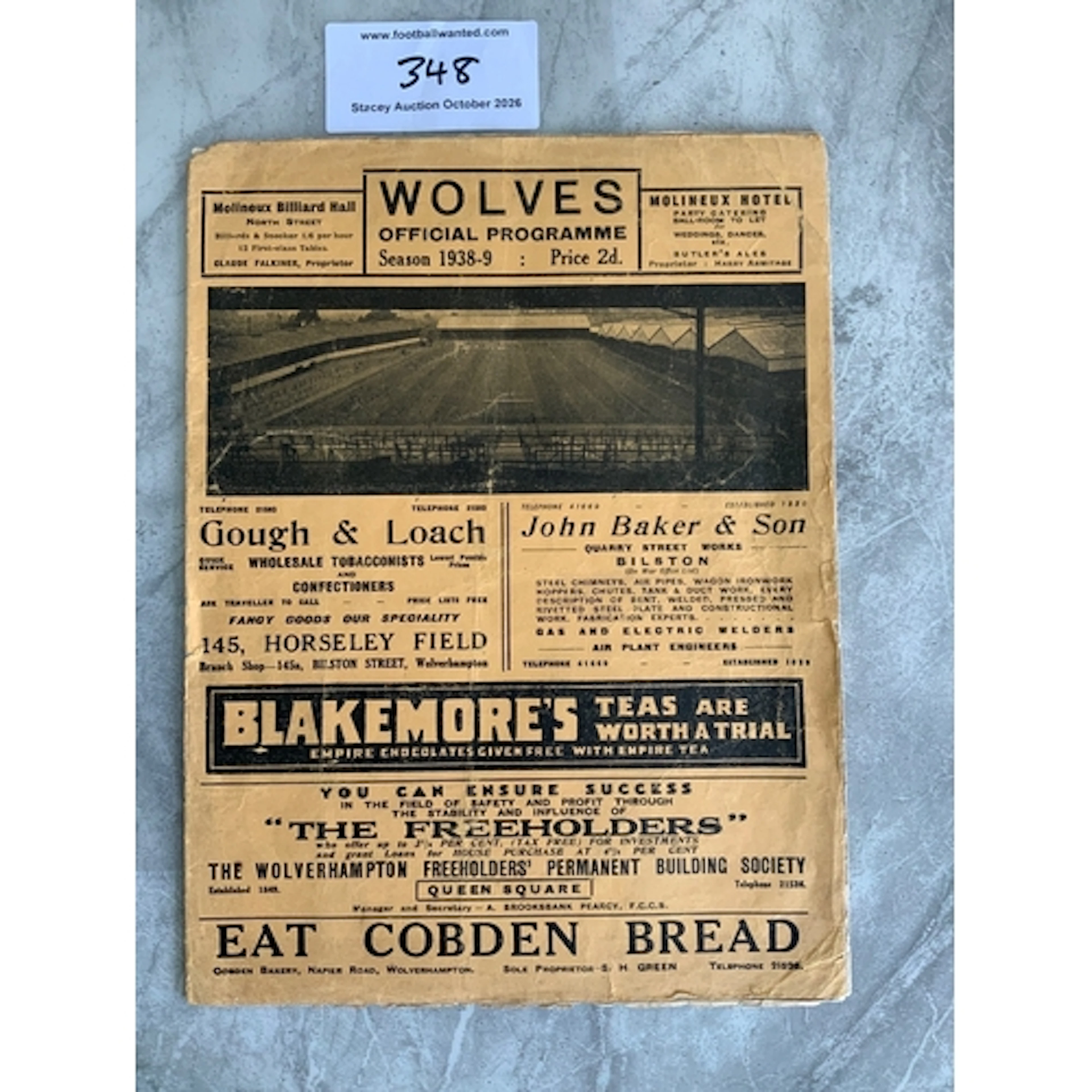 38/39 Wolves v Aston Villa Football Programme: Good conditio...