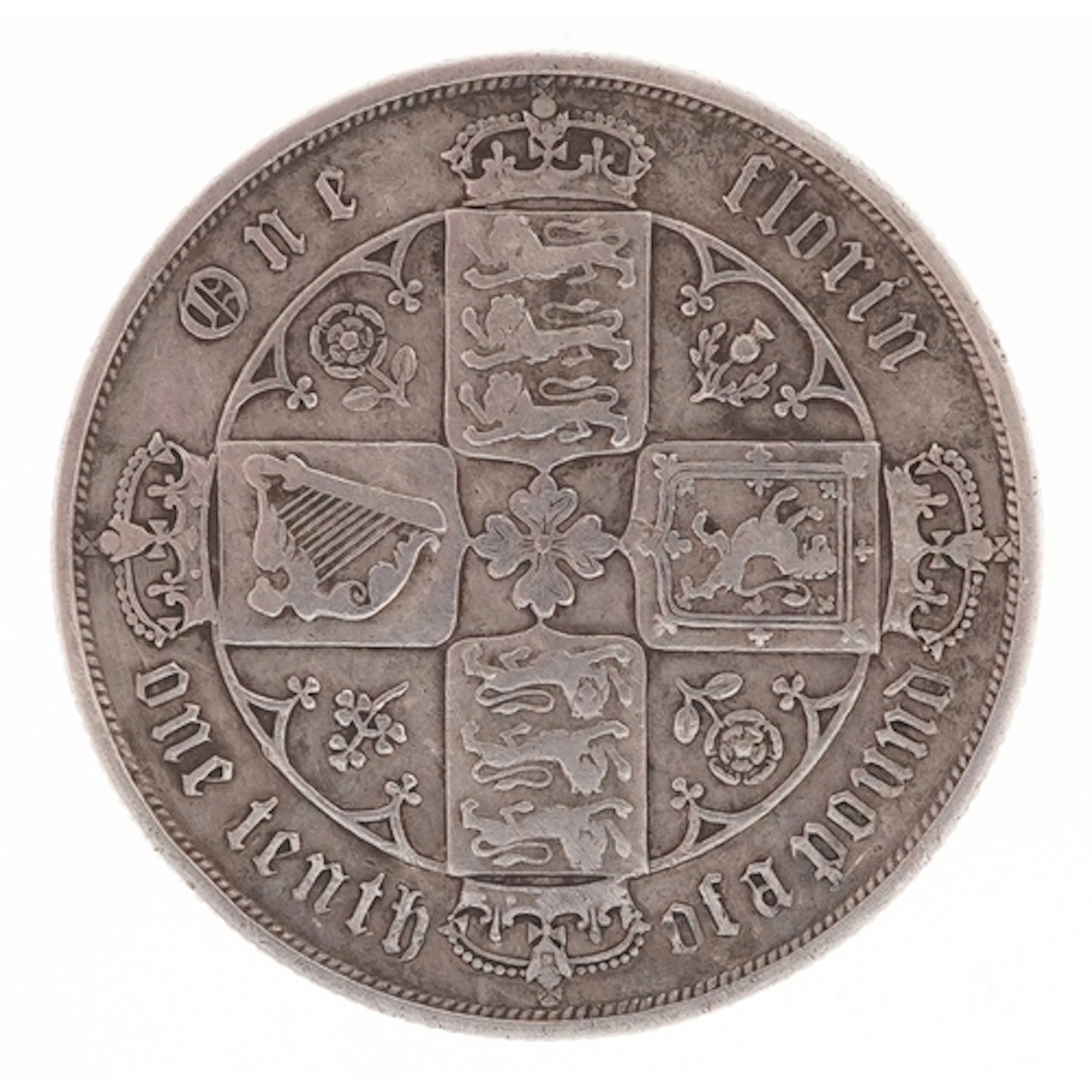 Queen Victoria 1879 silver Gothic florin.