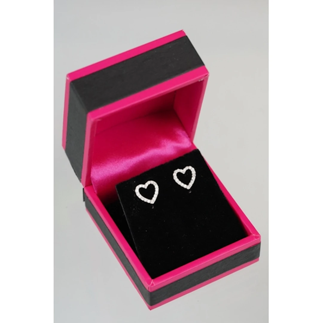 Pair of white gold diamond set heart shaped earrings