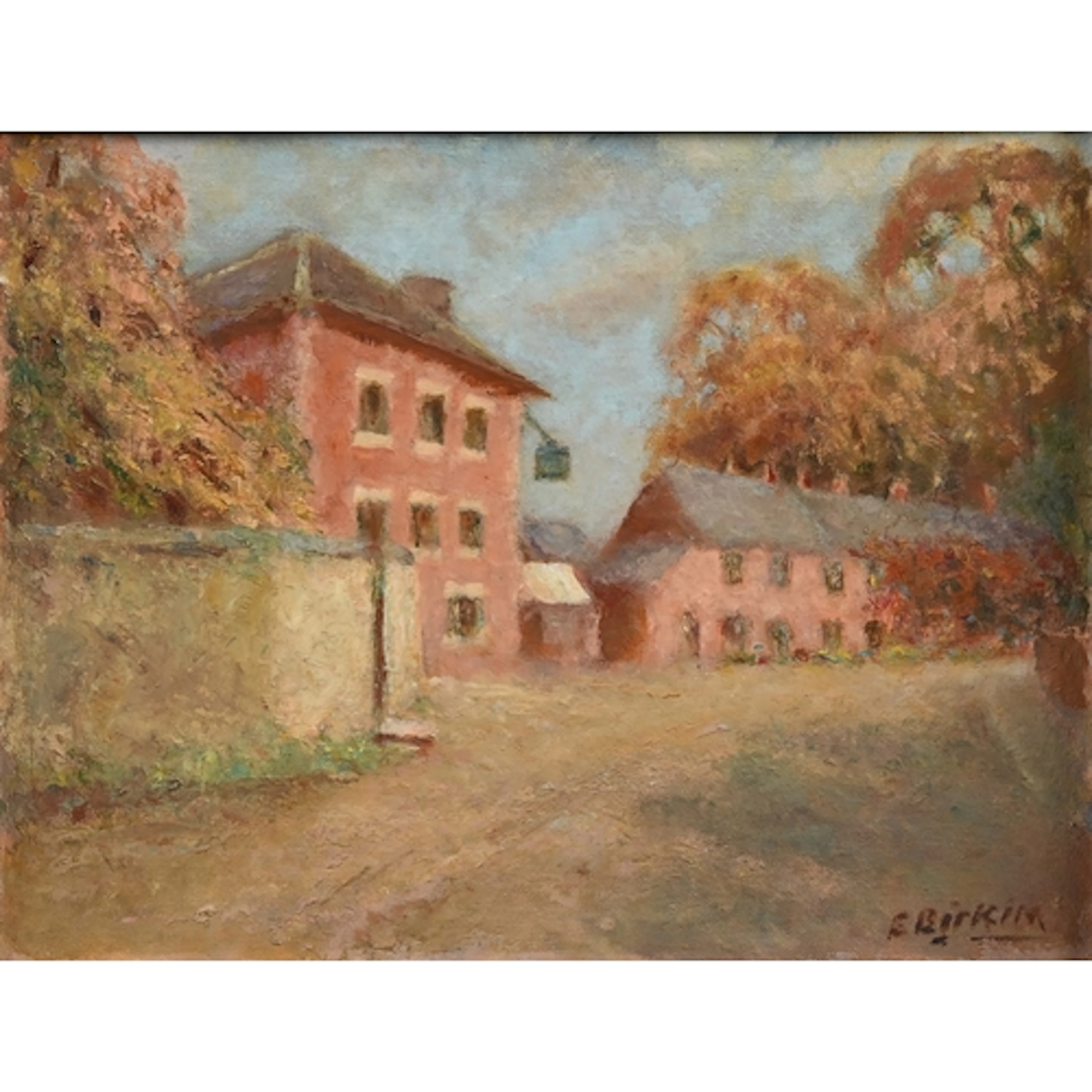 E Birkin - A Village Inn, signed, oil on canvas board, 34 x ...