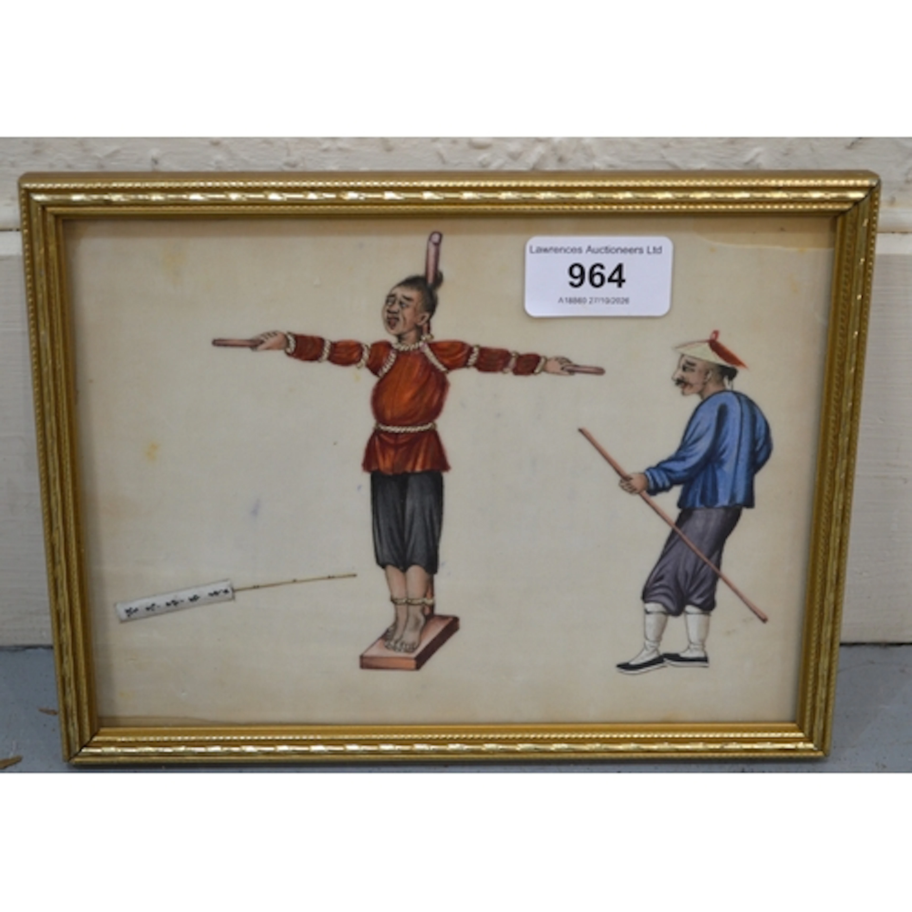 Two Chinese watercolours, on rice paper, torture subjects, 1...