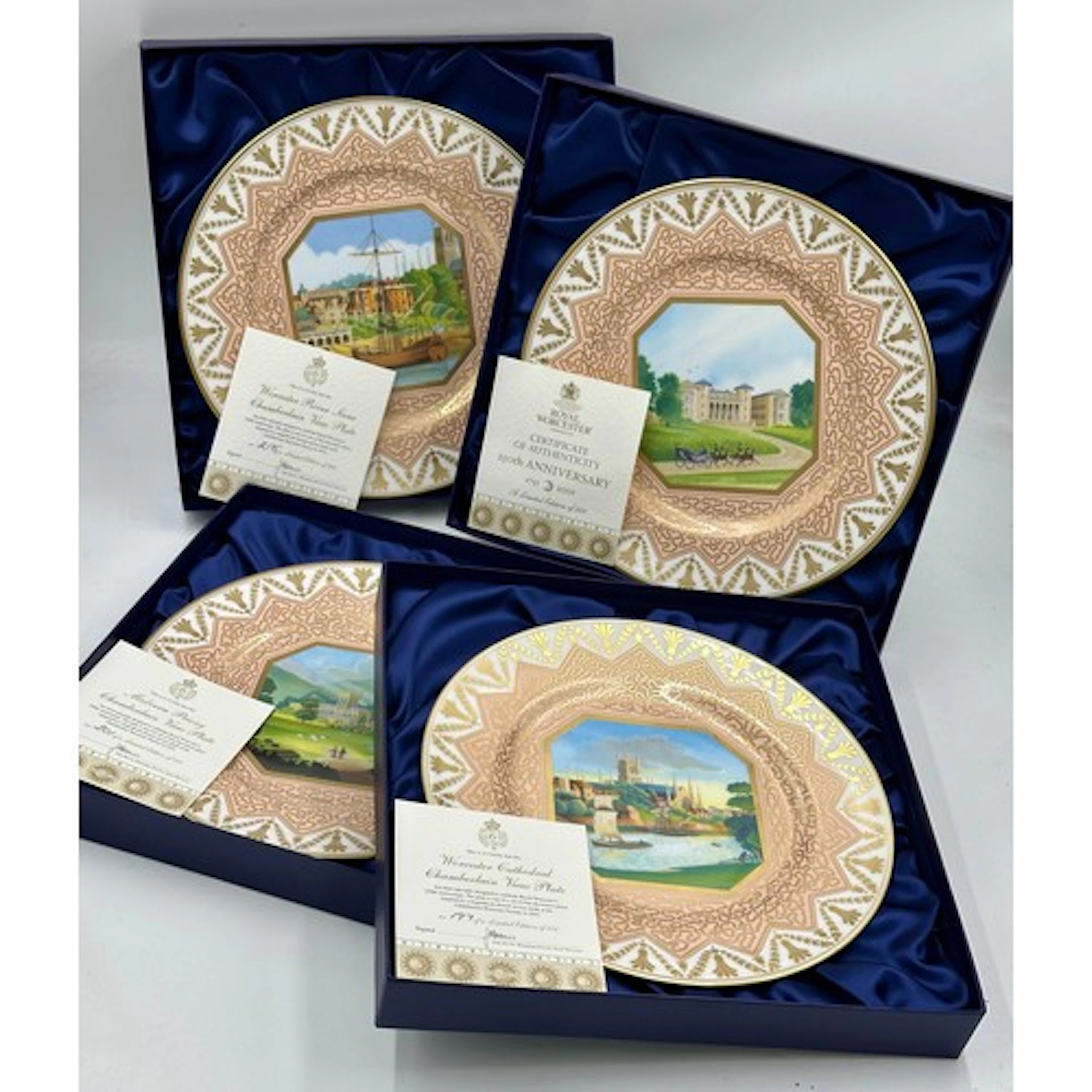 Four Royal Worcester limited edition Chamberlain view plates...