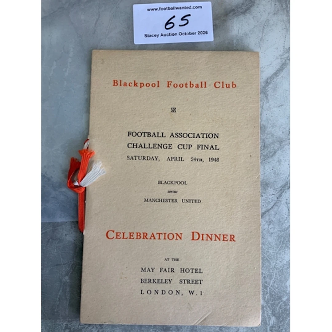 Blackpool 1948 FA Cup Final Football Menu: Held in London th...