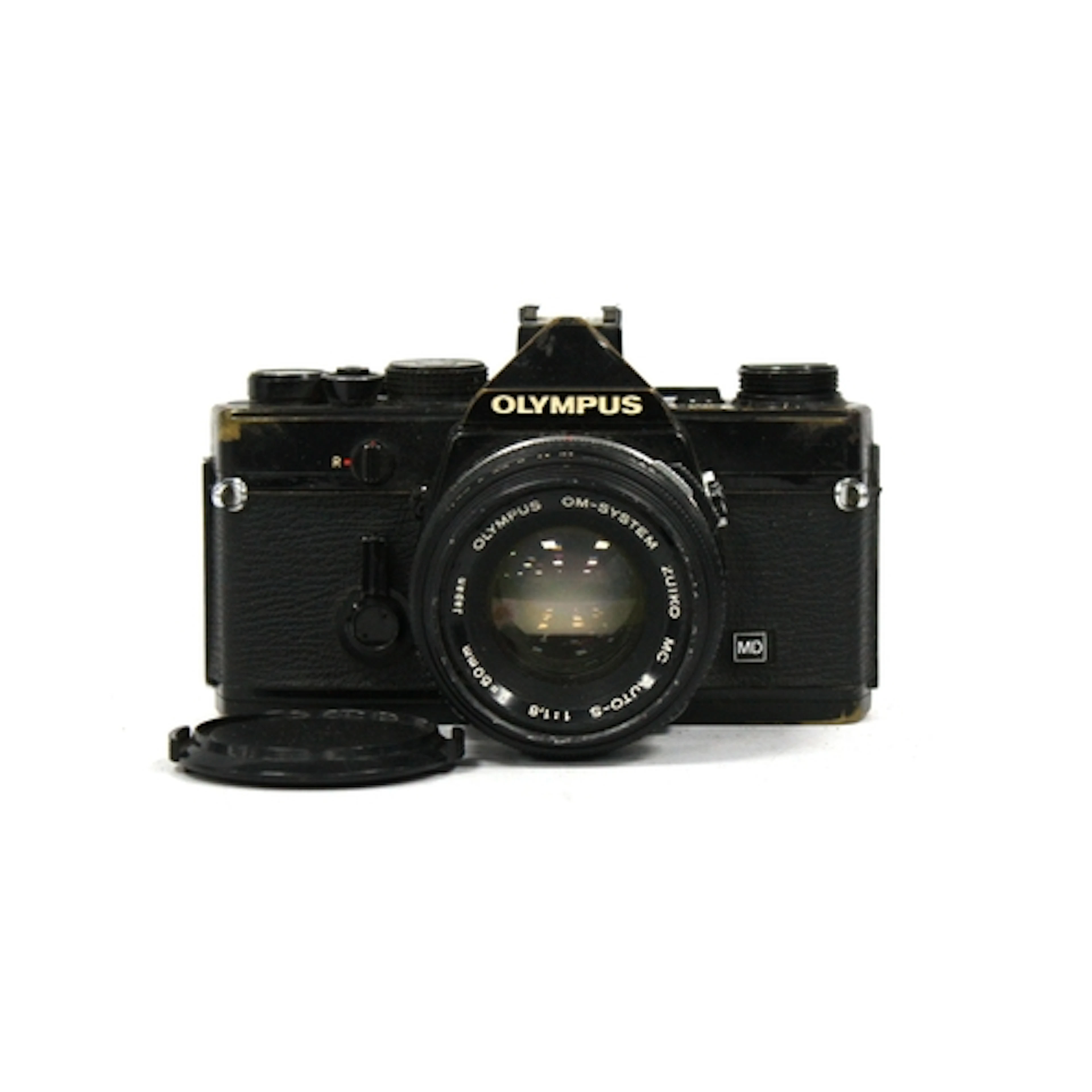 Olympus OM-1 black body SLR camera with Zuiko 50mm f/1.8 len...