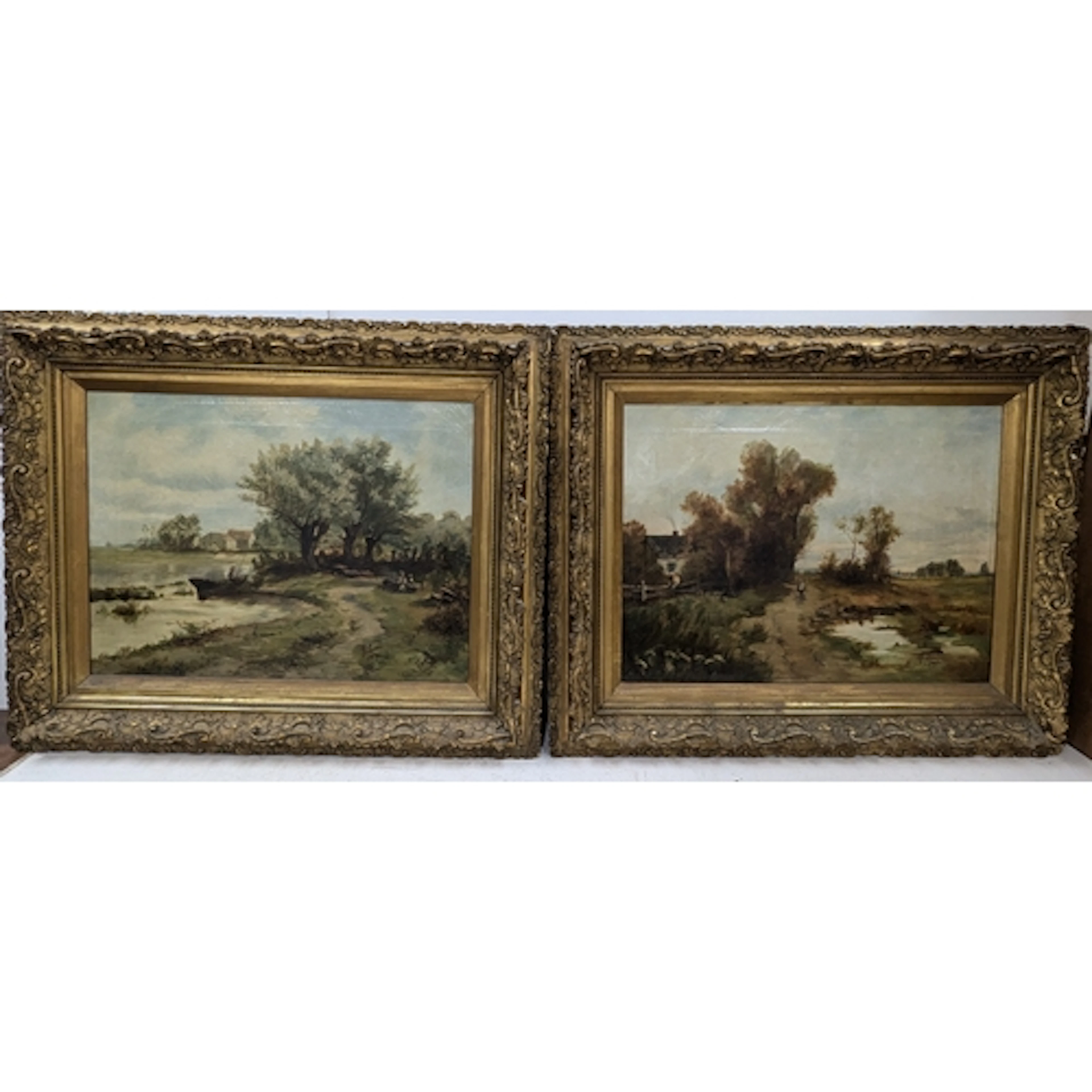A pair of 19th century paintings on canvas, one depicting a ...