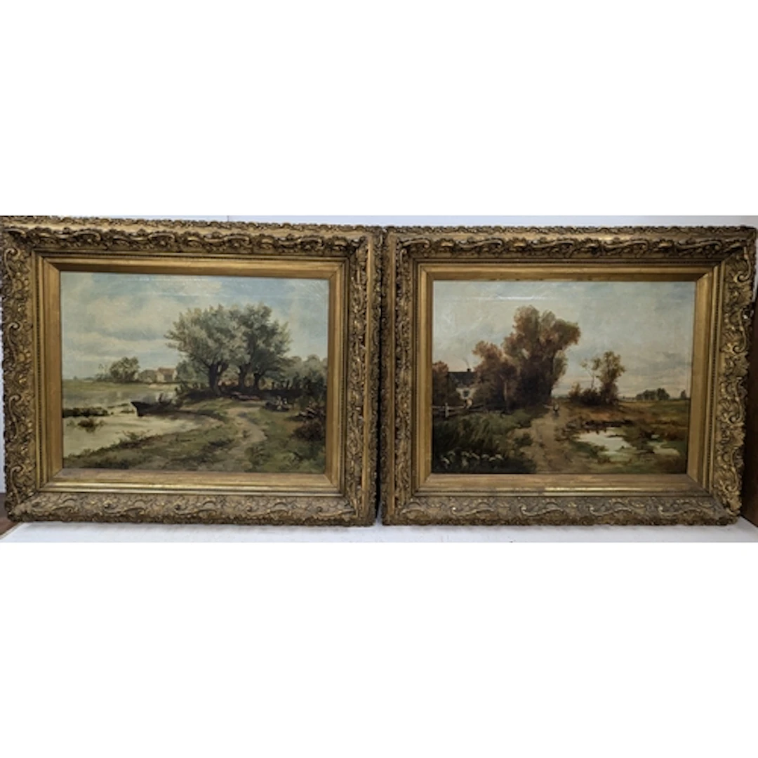 A pair of 19th century paintings on canvas, one depicting a ...