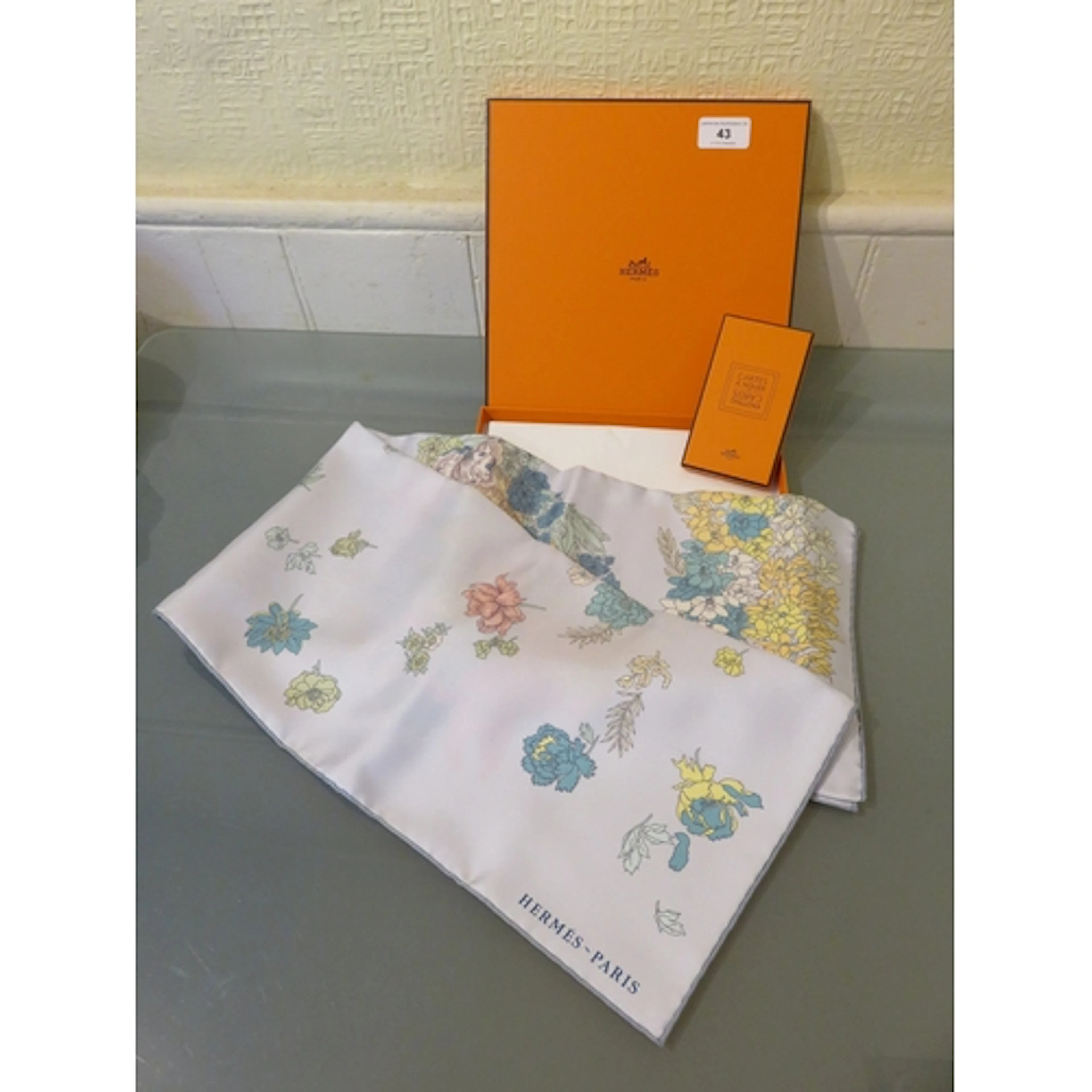 Hermes Robe Legere silk scarf, 90cm square, in pale blue wit...