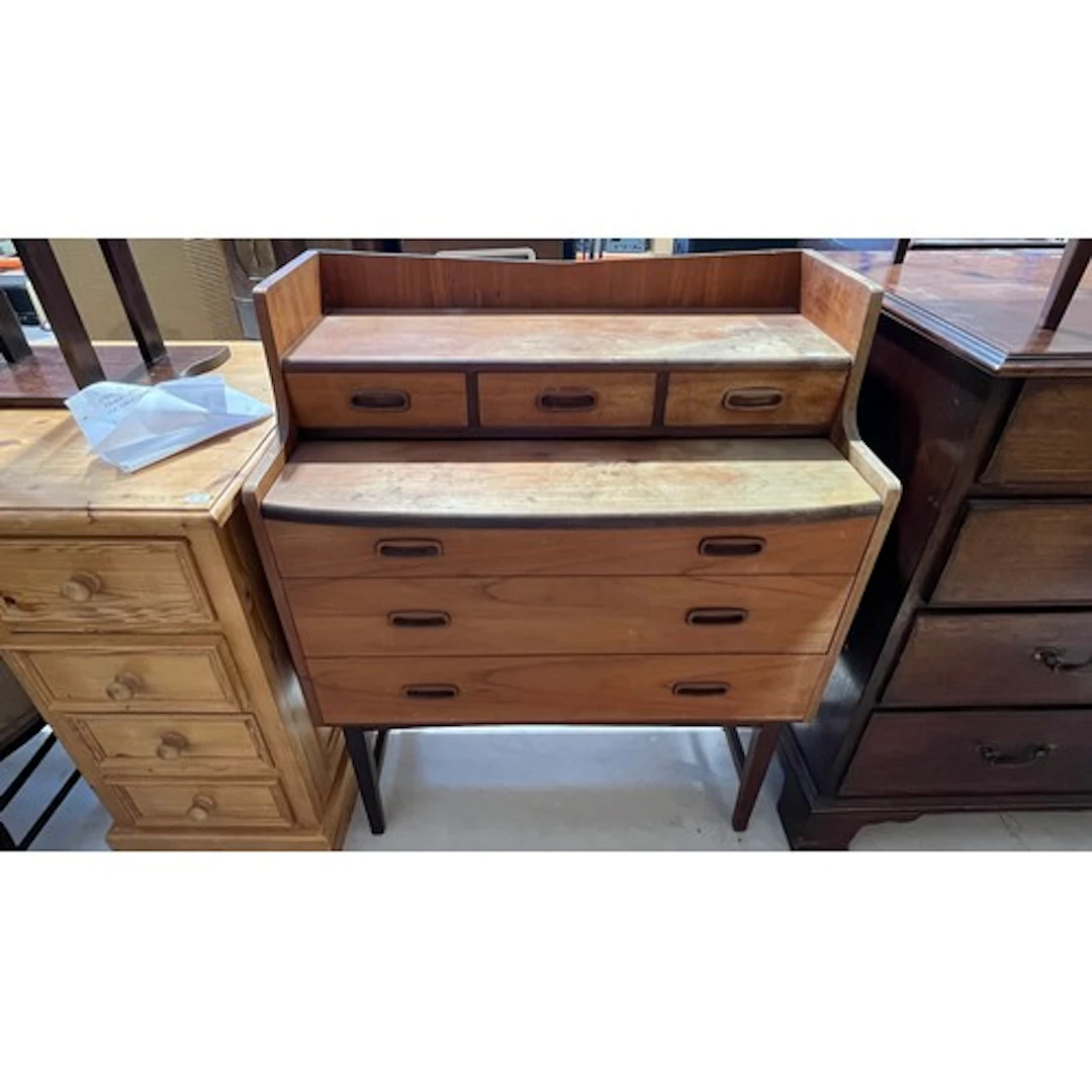 Teak desk bureau with three short over three long drawers, 9...