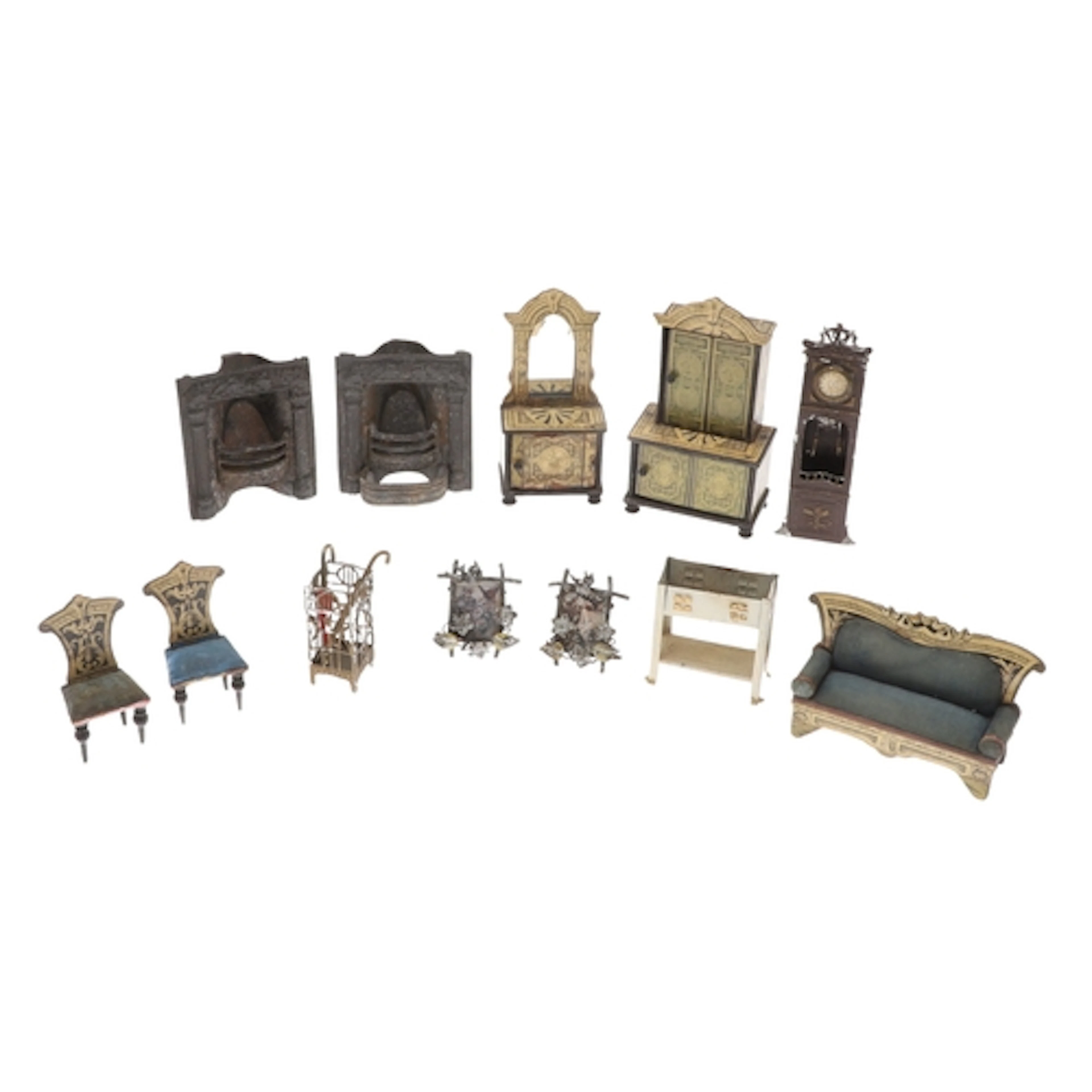 ANTIQUE DOLLS HOUSE FURNITURE. Including a set of 19thc lith...