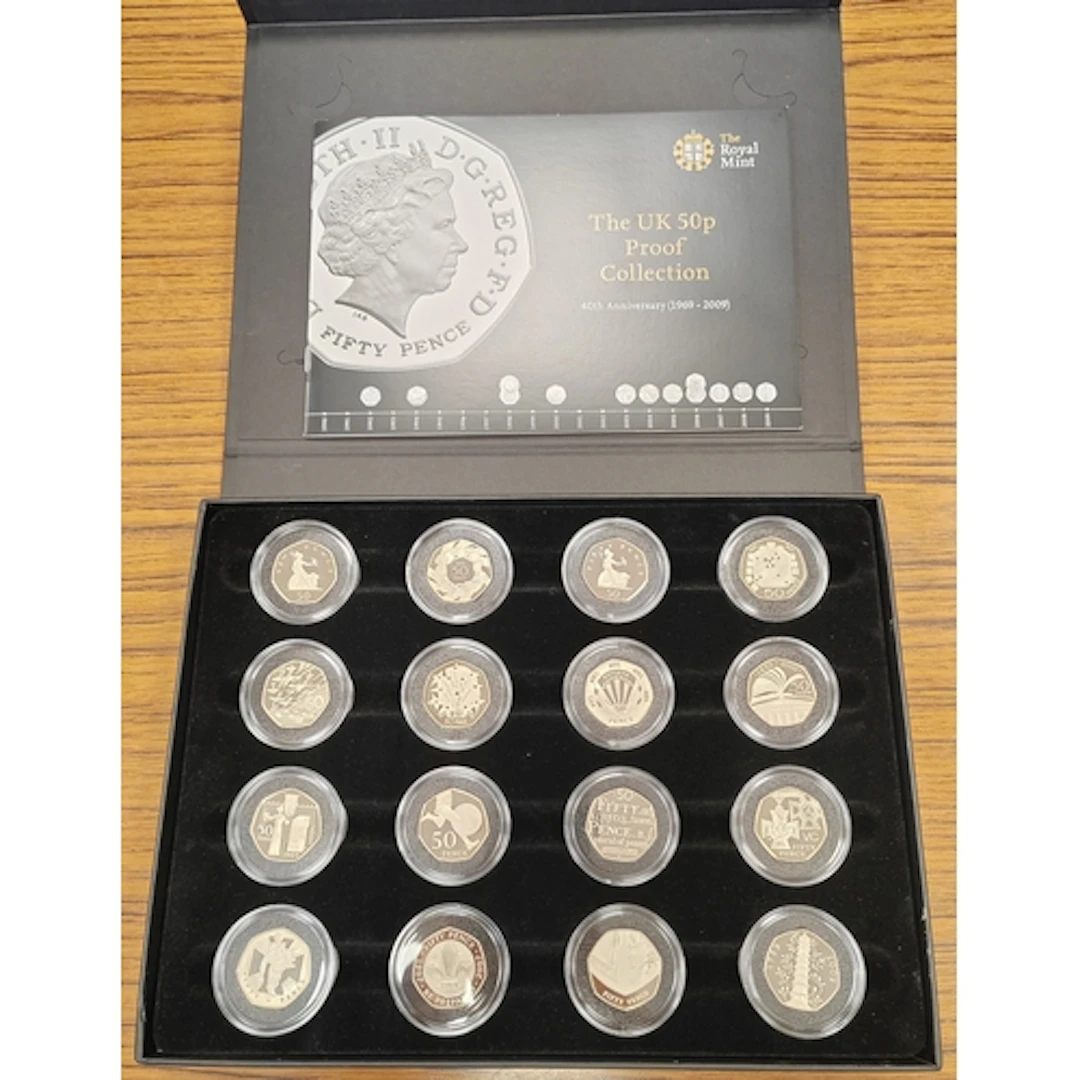 2009 40th Anniversary of the 50p proof cased set of 16 FDC, ...