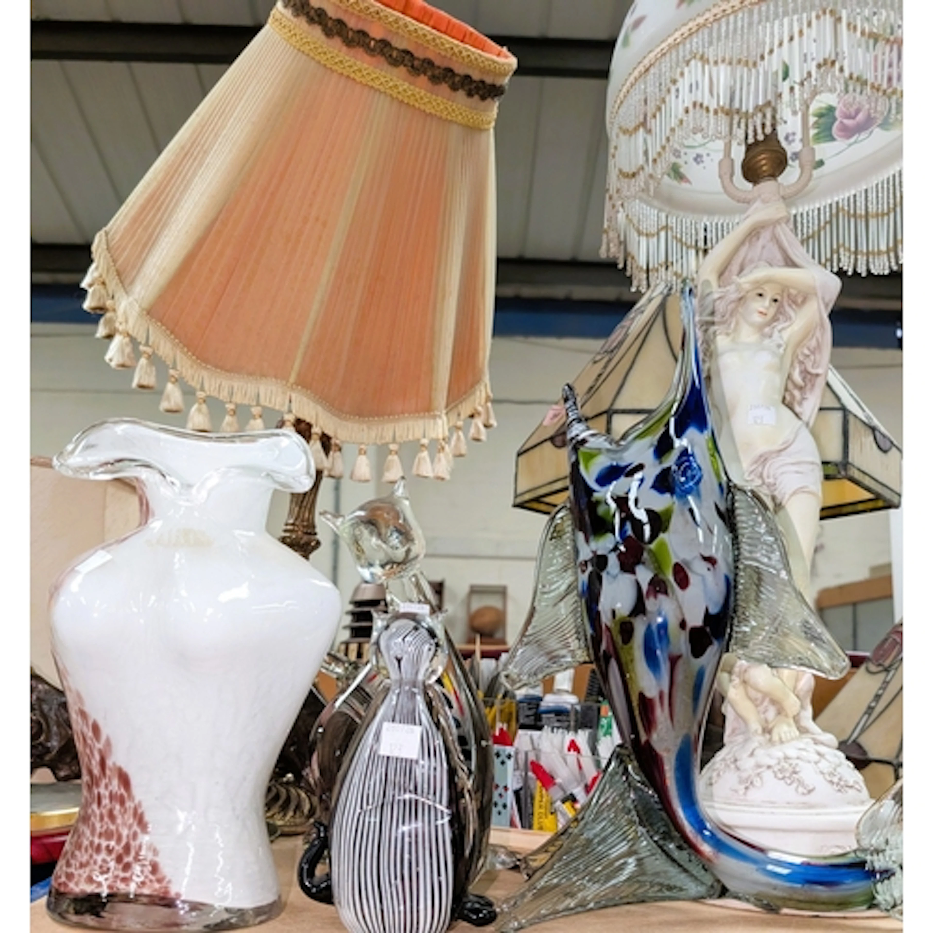 Murano style glass including 2 cats and a fish art sculpture...