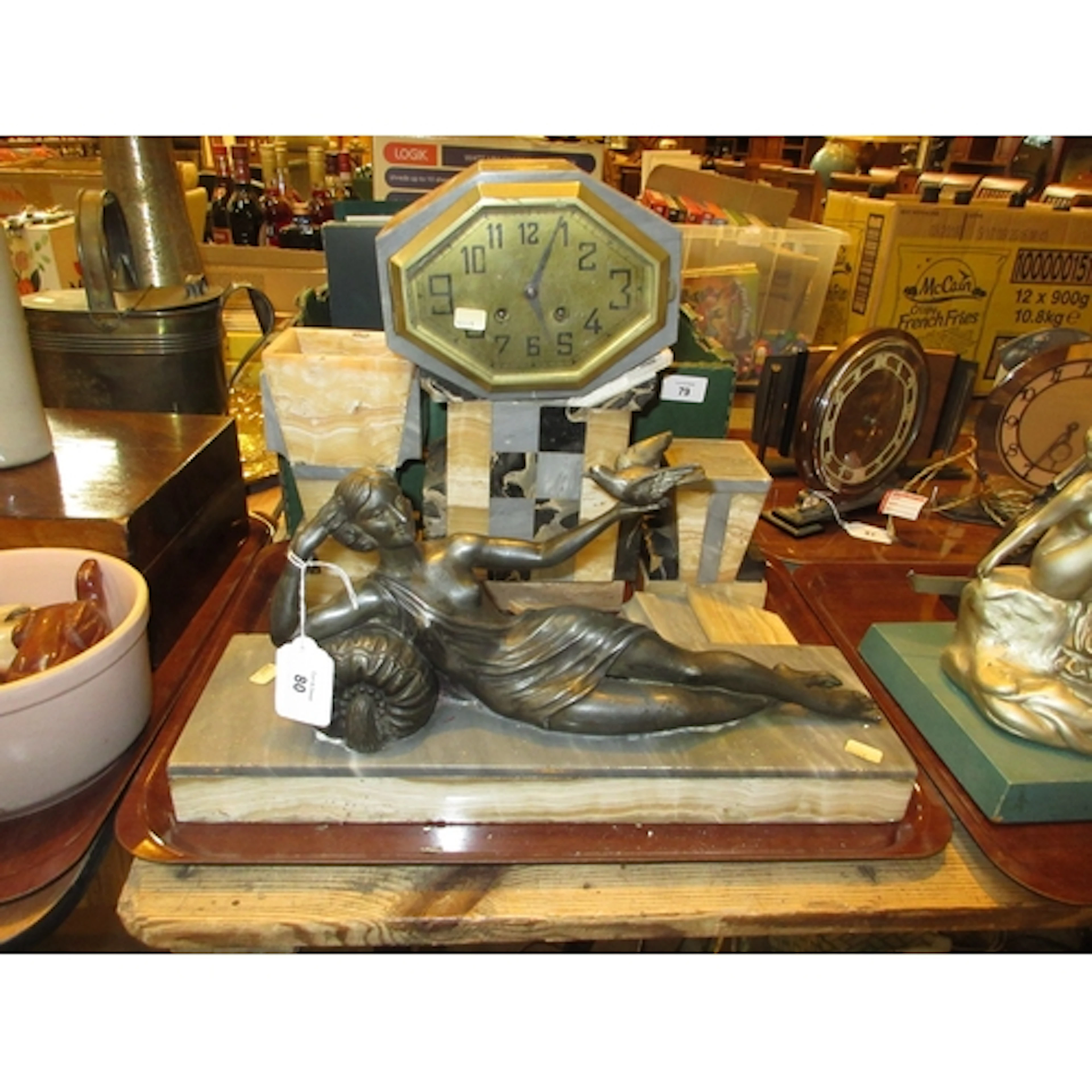 Faulty Art Deco Clock Garniture and a Spelter Figure