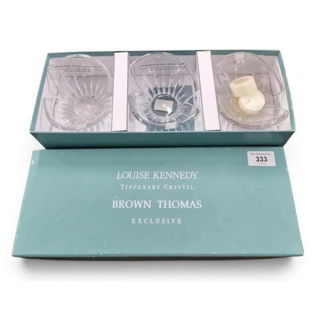 A boxed set of Louise Kennedy Tipperary Crystal Candle Holde...