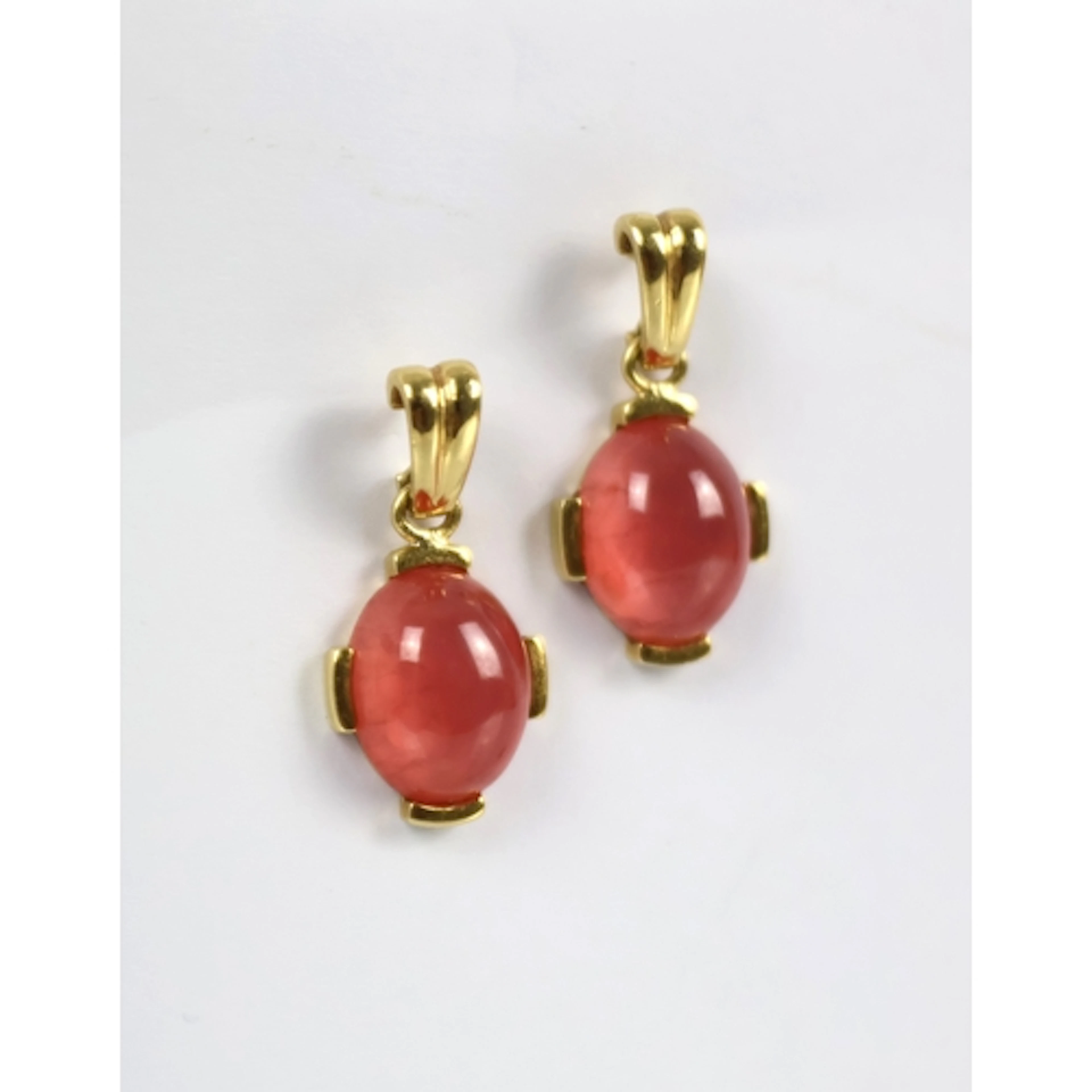 A pair of late 20th century pink stone set drop earrings, ea...