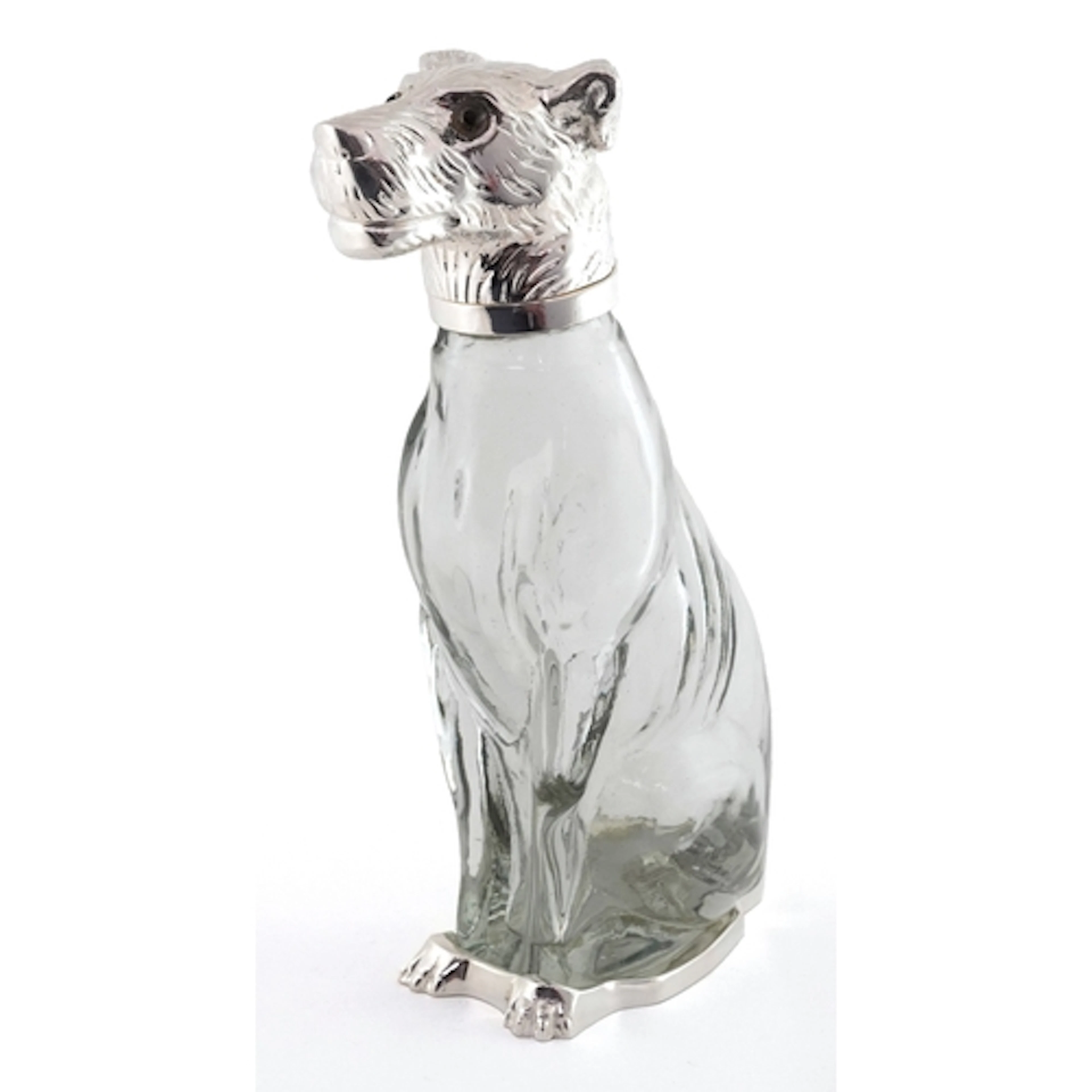 Novelty cut glass claret jug with silver plated mounts in th...
