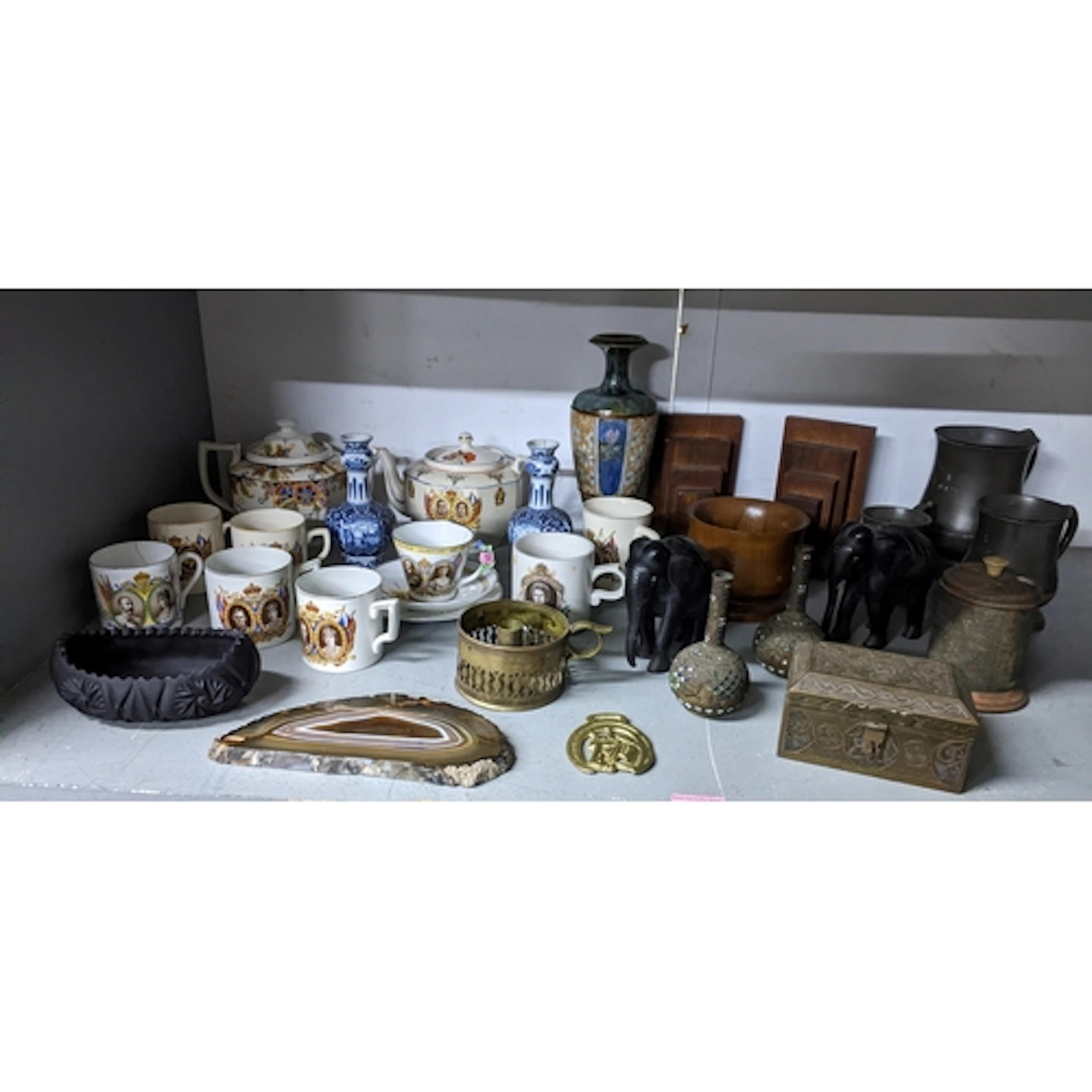 A mixed lot to include three Victorian pewter mugs; a select...