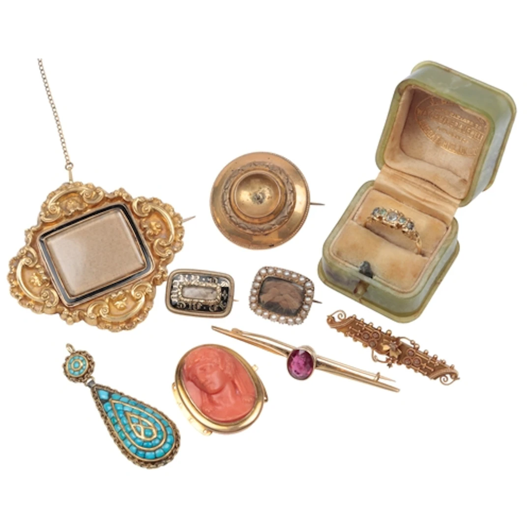 A collection of jewels including a coral brooch, 19th/early ...