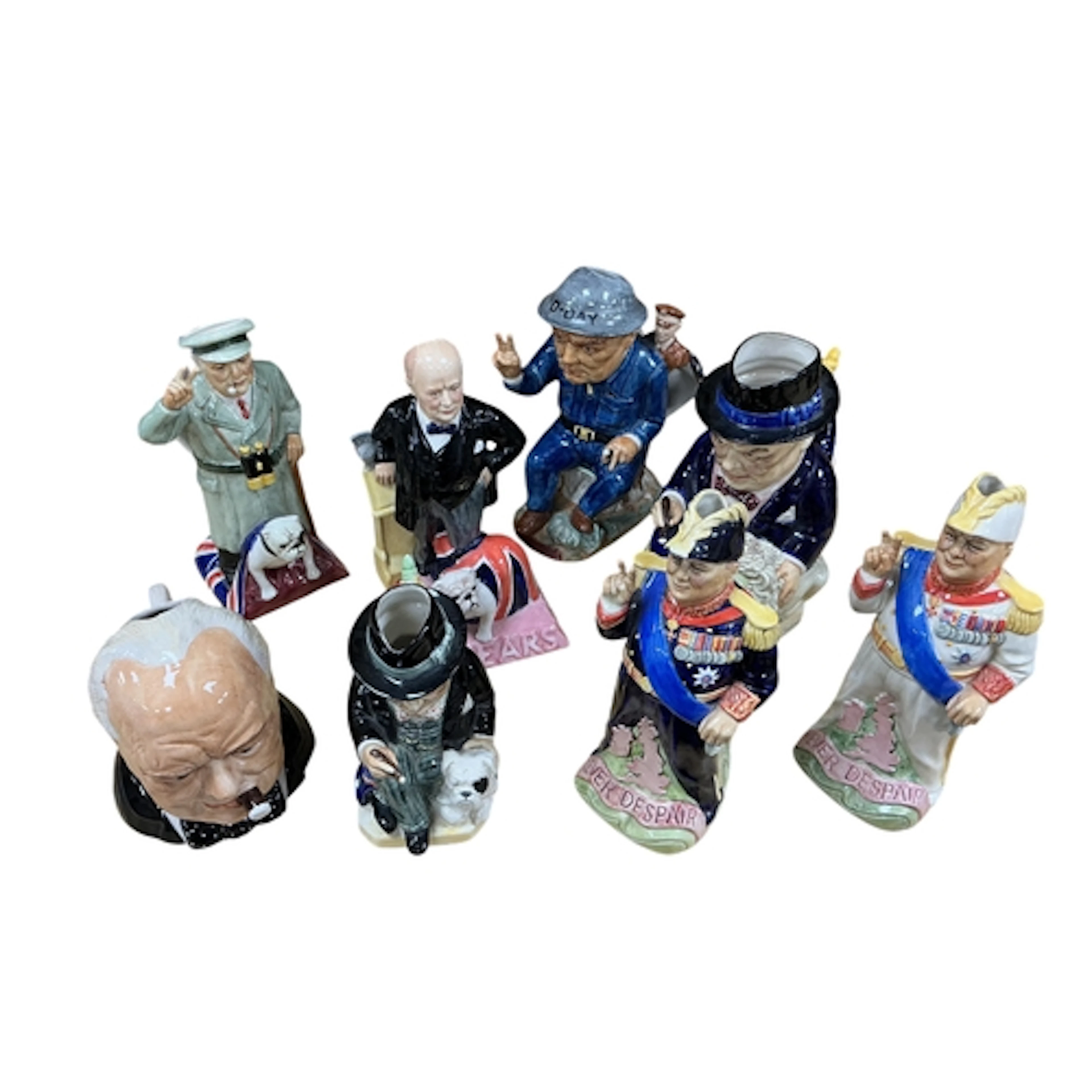 A collection of Winston Churchill character jugs, including ...