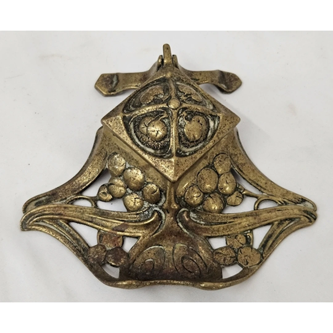 Antique Brass Art Nouveau Ink Well decorated with berries ap...